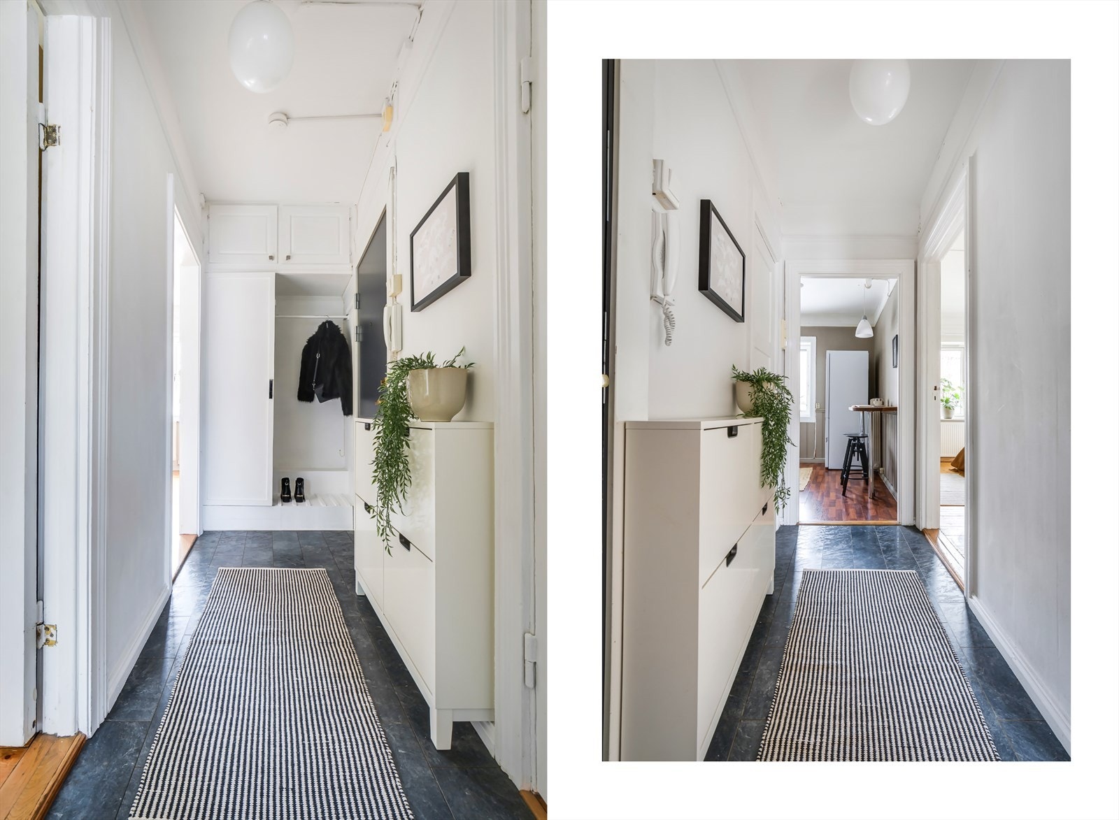 I det du trer over dørstokken møtes du av en lys og hyggelig entré. Her har du god plass til å henge fra deg yttertøyet før du beveger deg videre inn i leiligheten. Galleribilde