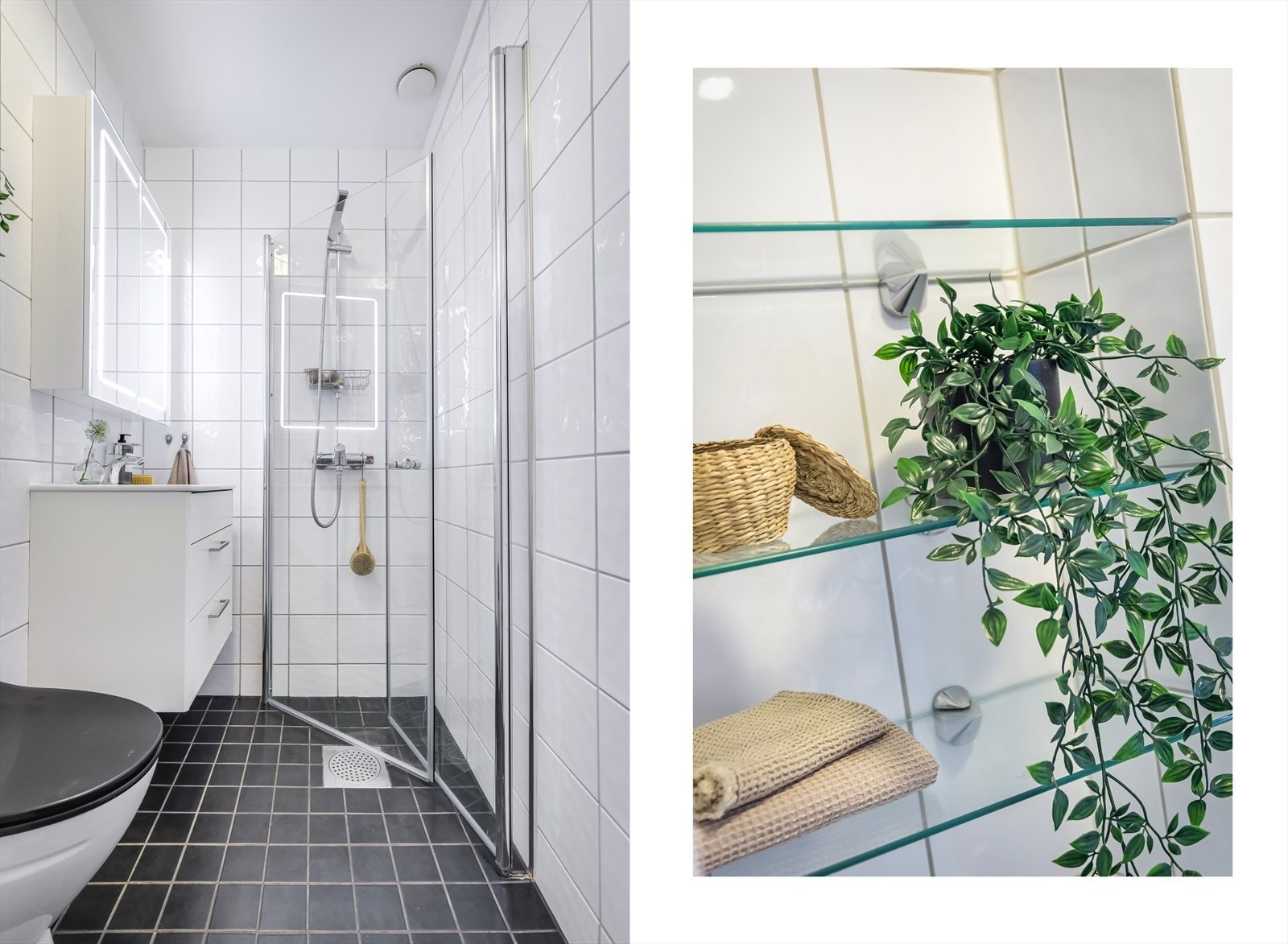 Leiligheten har et flislagt baderom. Det er varmekabler i gulv som sørger for ekstra komfort i hverdagen. Galleribilde