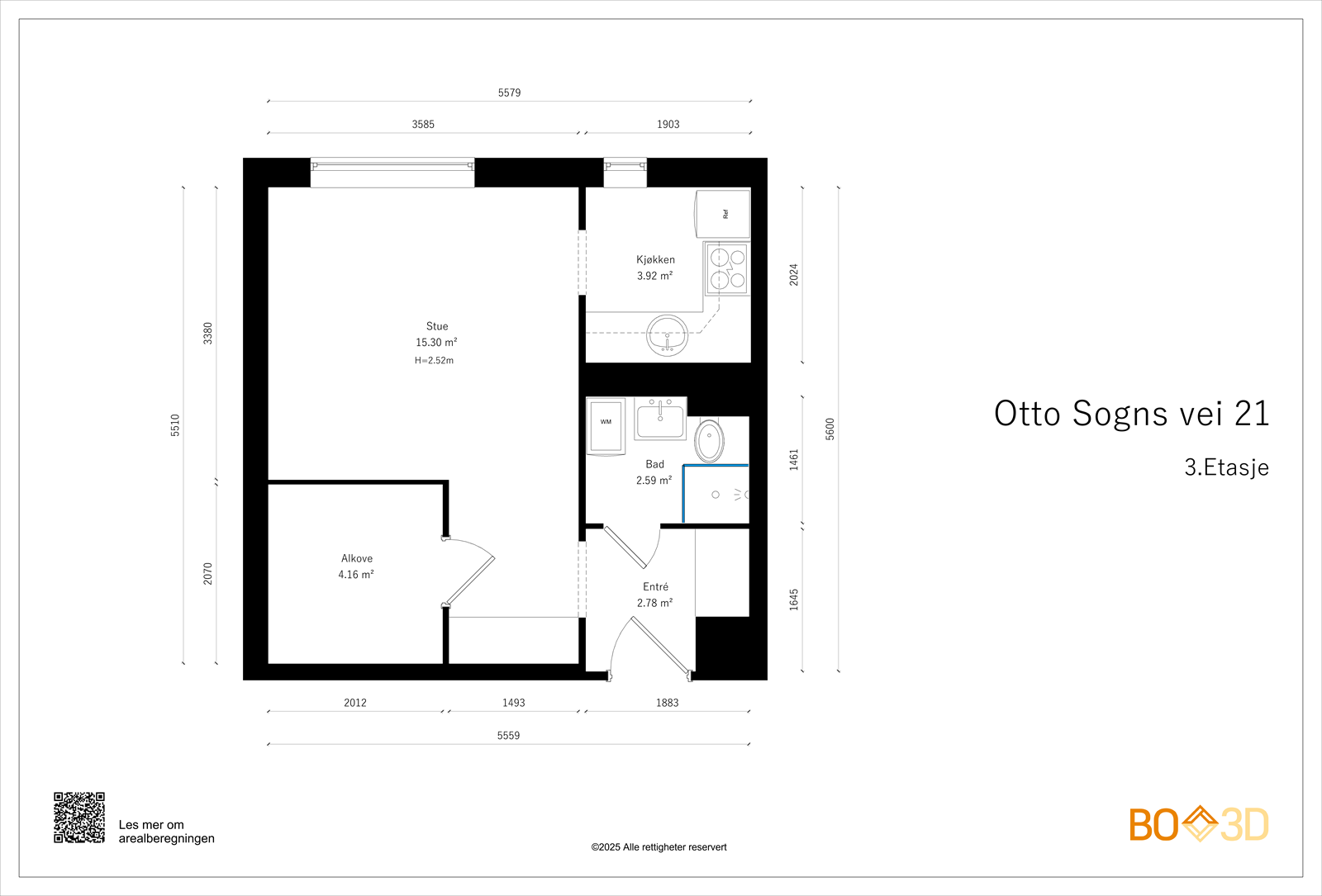 Plantegning - Leiligheten ligger i 3. etasje. Galleribilde