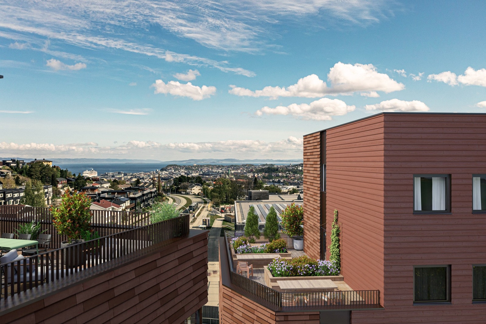 Felles takterrasse i begge sider av bygg B - med flott utsikt og gode solforhold Galleribilde