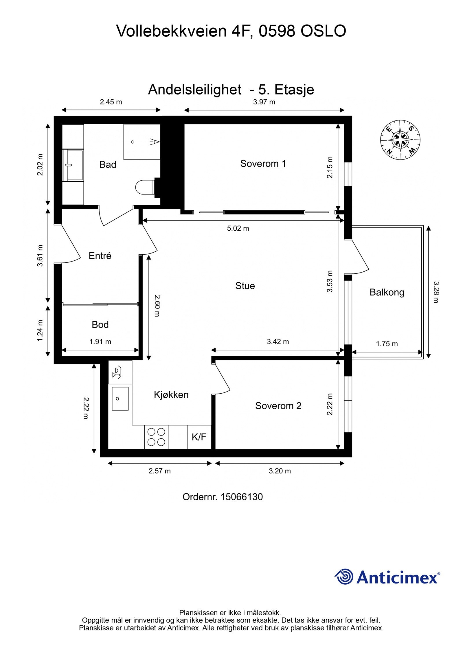 Innhold: Entré, stue/kjøkken, to soverom, bad og innvendig bod. Galleribilde