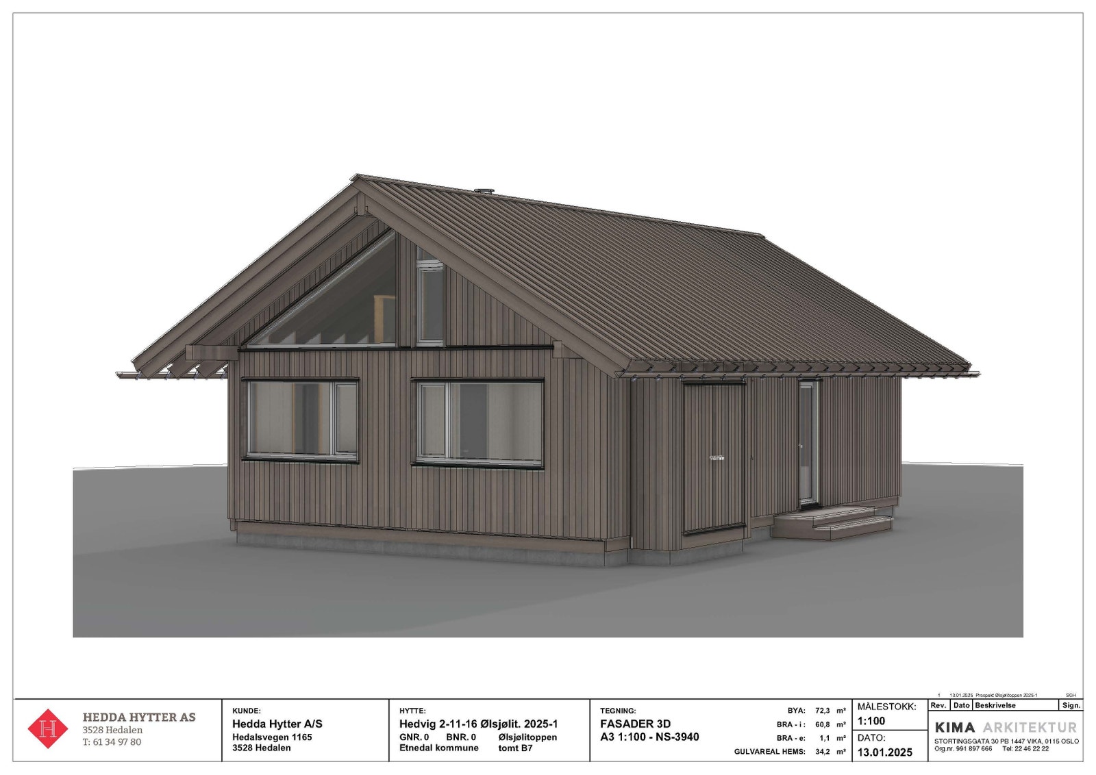 Fasadetegning for prosjektert Hedvig mot nord-øst.
Ta morgenkaffen i østveggen mot Spåtind. Galleribilde