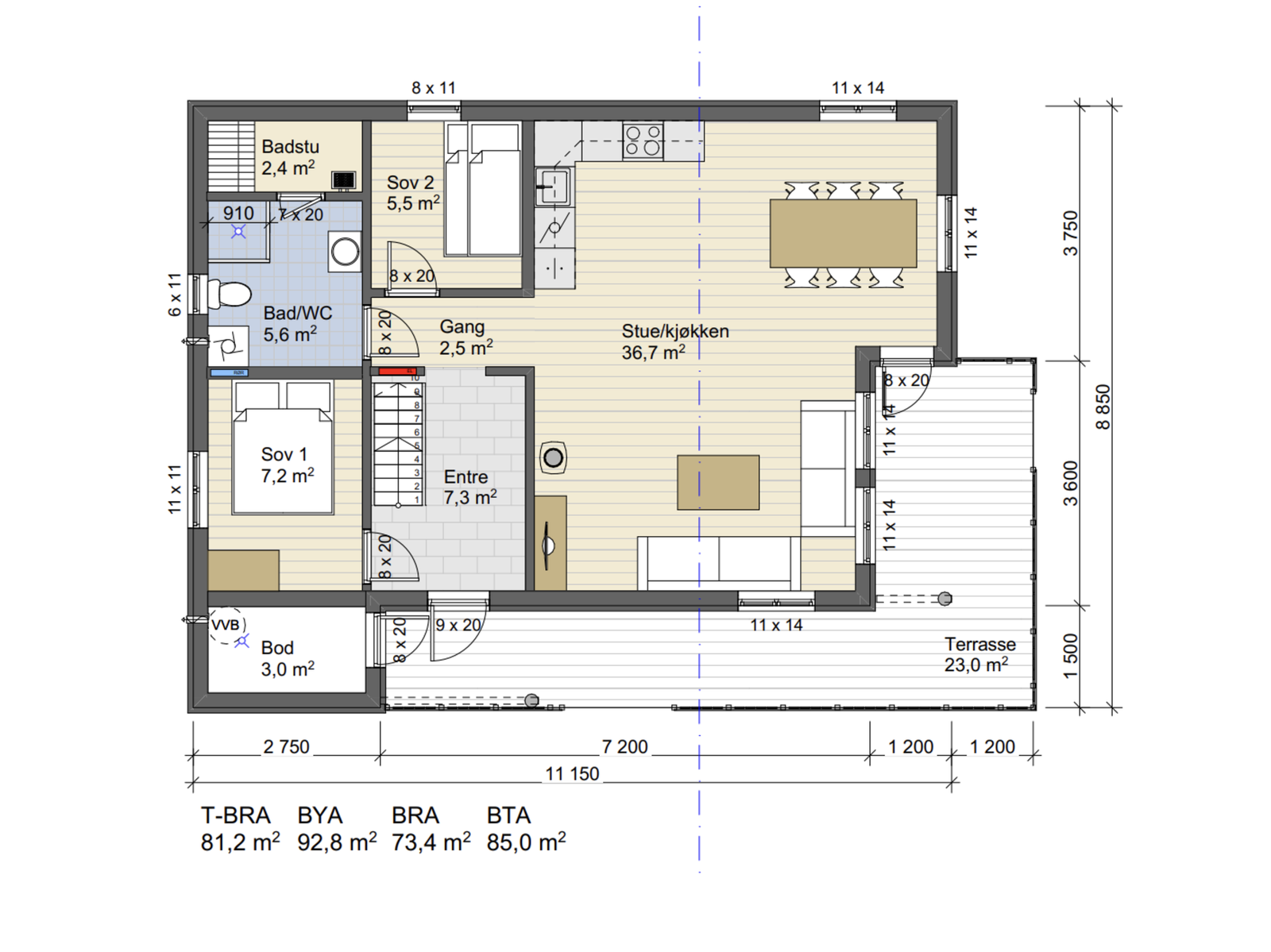 Plantegning 1 etg Galleribilde