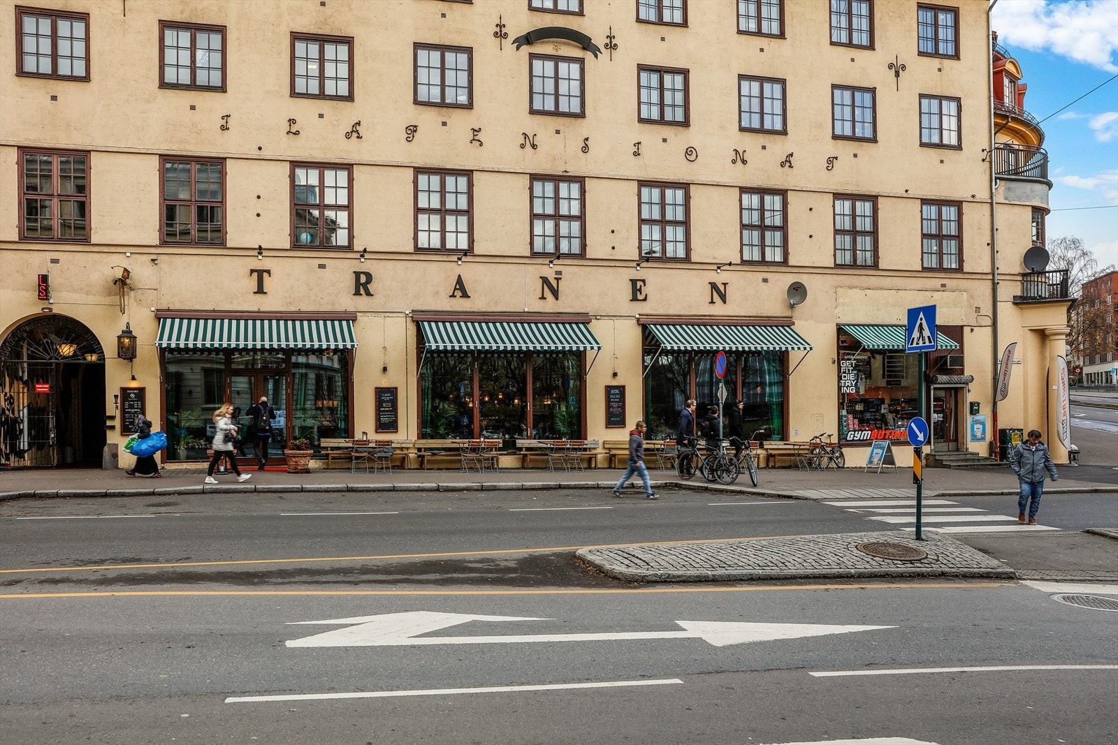 Gangavstand til populære Tranen - Bakeri på dagtid og pizza restaurant på kveldstid Galleribilde