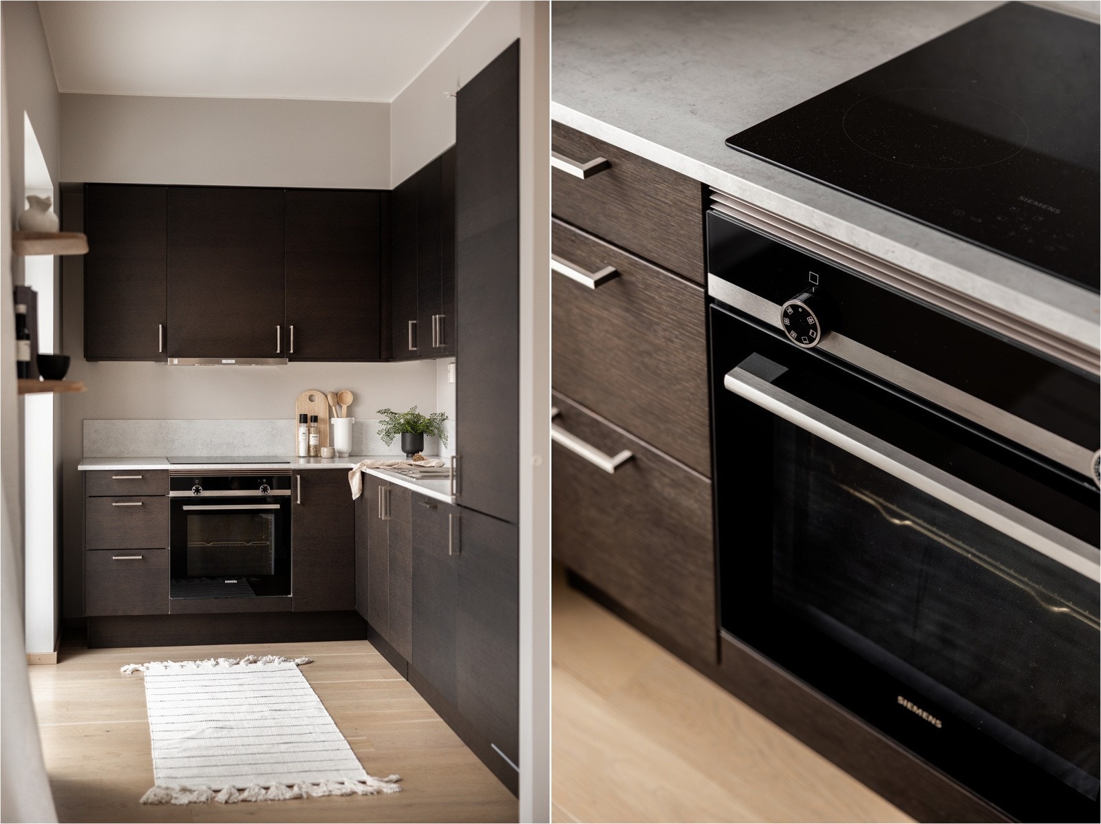 Integrerte hvitevarer er platetopp med stekeovn fra Siemens, oppvaskmaskin og kjøleskap med fryser. Galleribilde