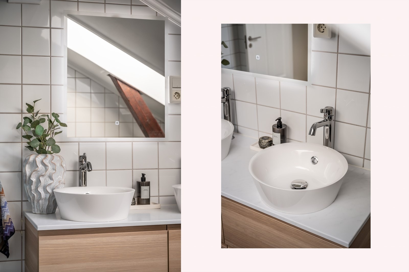 Badet har tidløse og nøytrale fliser, behagelig gulvvarme og downlights i himling. Galleribilde