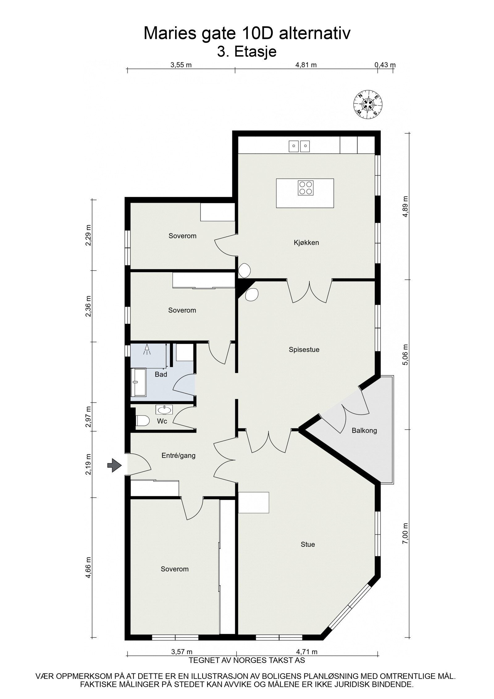 Alternativ plantegning - mulighet for etablering av wc i entré/gang. Galleribilde
