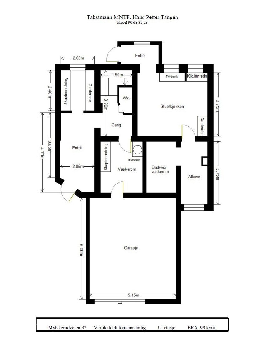 Boligen har ellers en garderobedel med rikelig skapinnredning tilknyttet entreen, og god lagringsplass på loft. Galleribilde