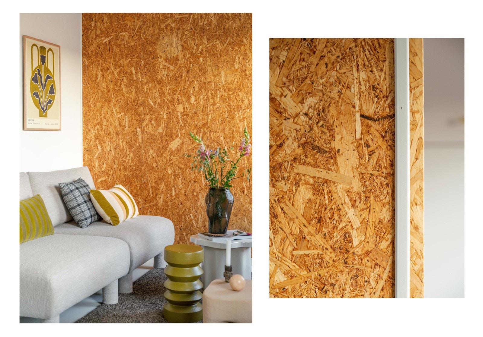 Kryssfinérveggen setter et særpreg på stuen. Galleribilde