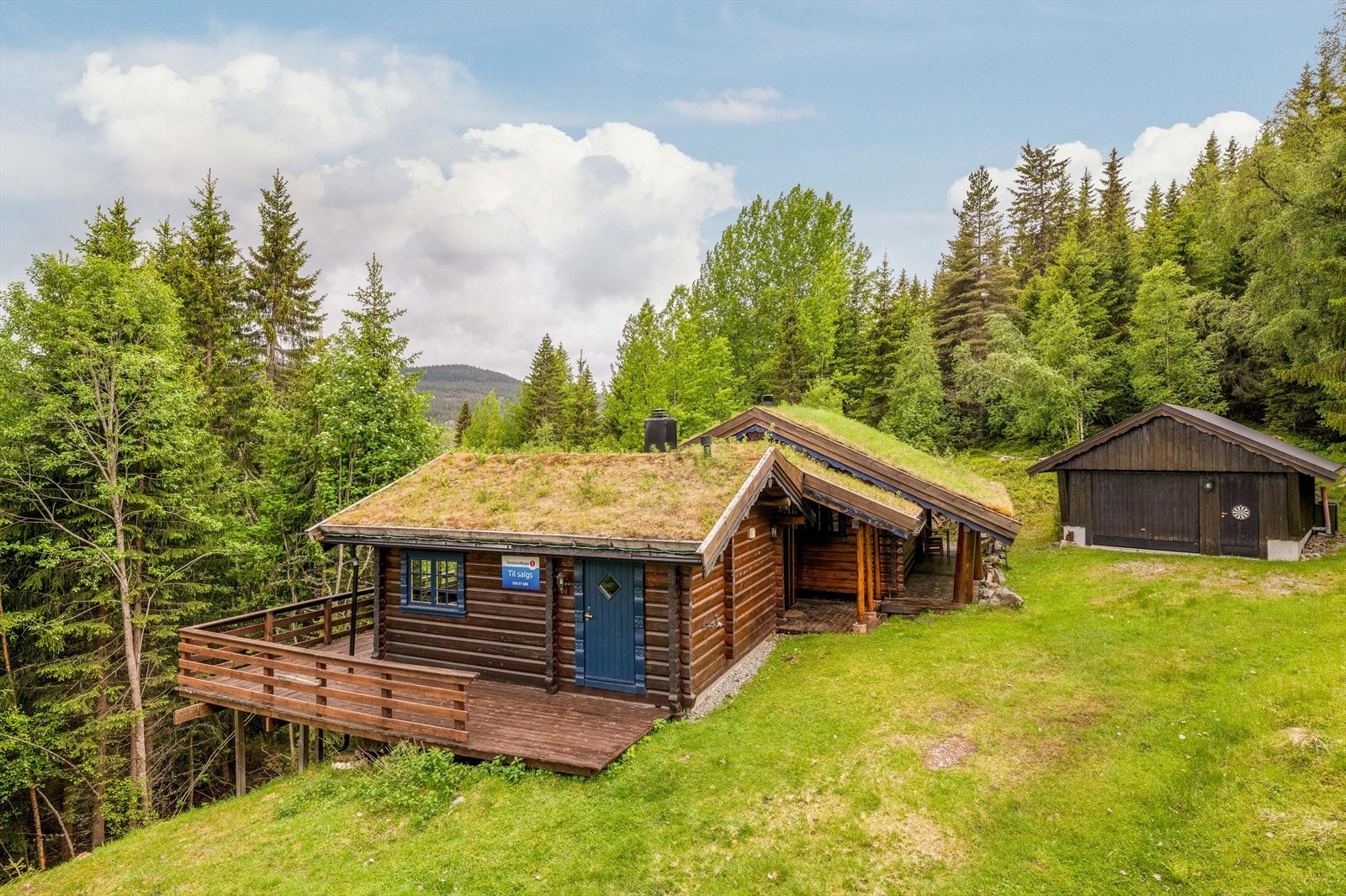 Innholdsrik og koselig laftet hytte med torvtak og usjenert beliggenhet i naturskjønne omgivelser i Tuddal. Parkering i garasje rett ved hyttevegg. Galleribilde