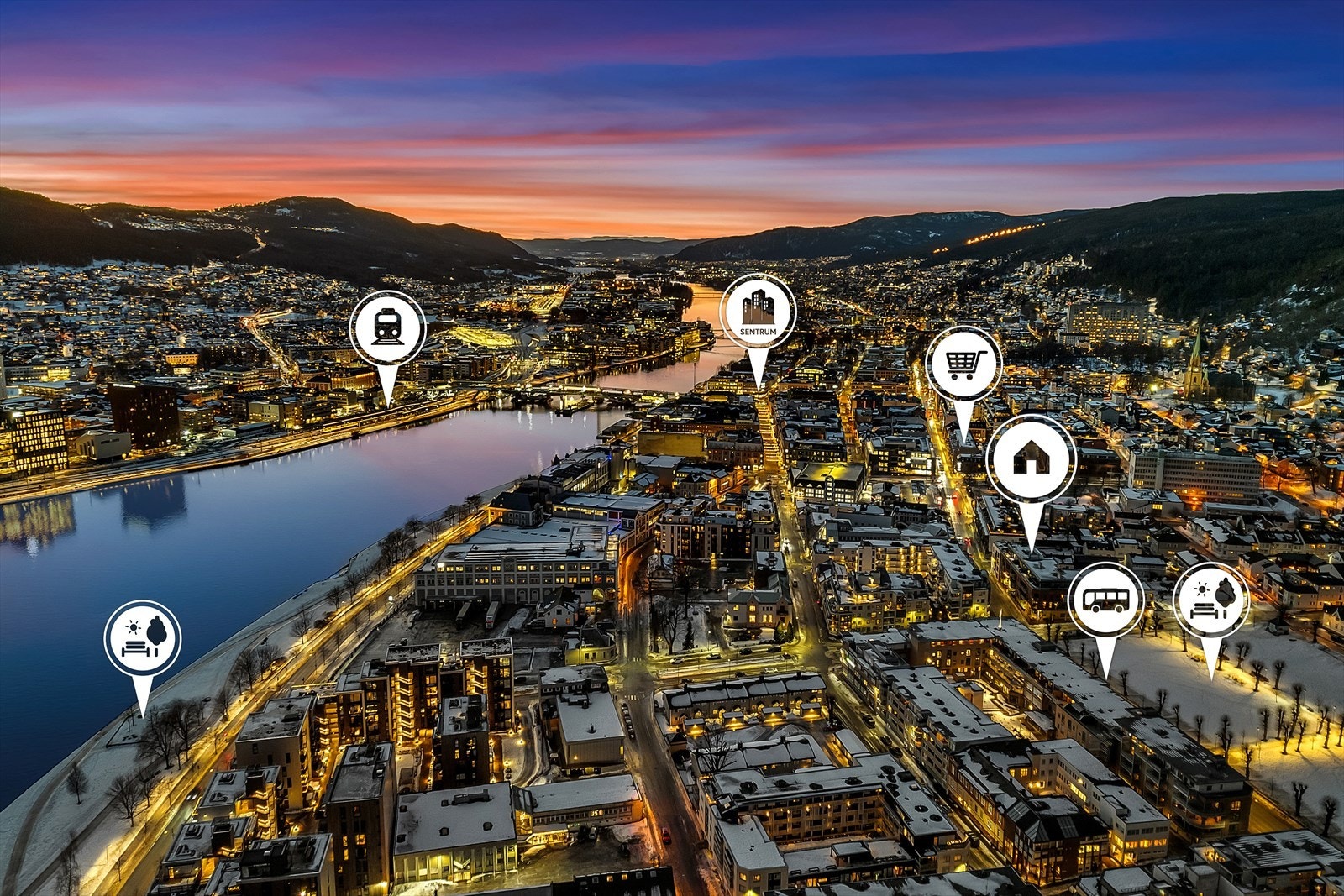 Leiligheten har en supersentral beliggenhet med umiddelbar gangavstand til alt Drammen sentrum kan by på. Galleribilde