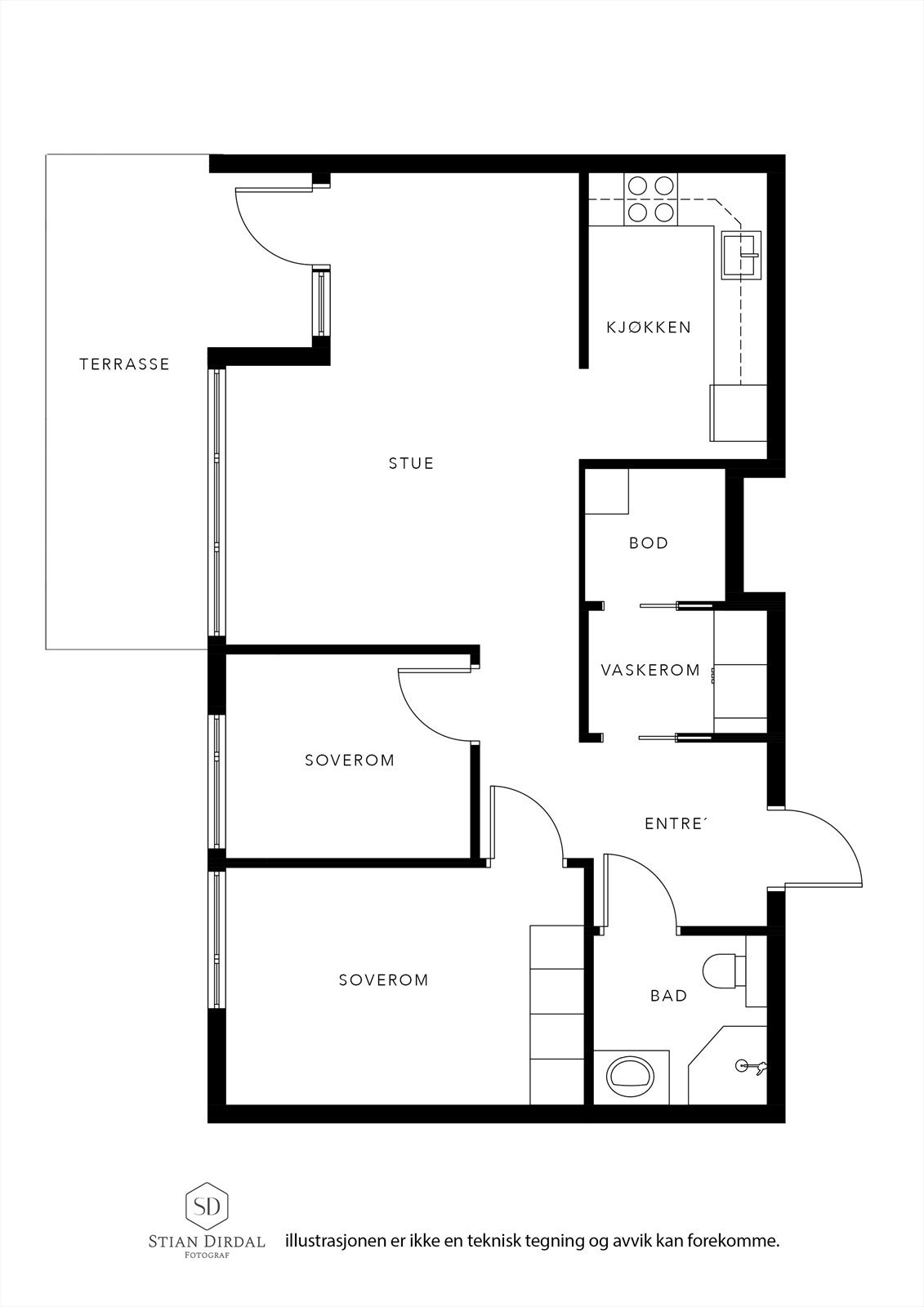 Fototegning Myrveien 1 leilighet 104. Galleribilde