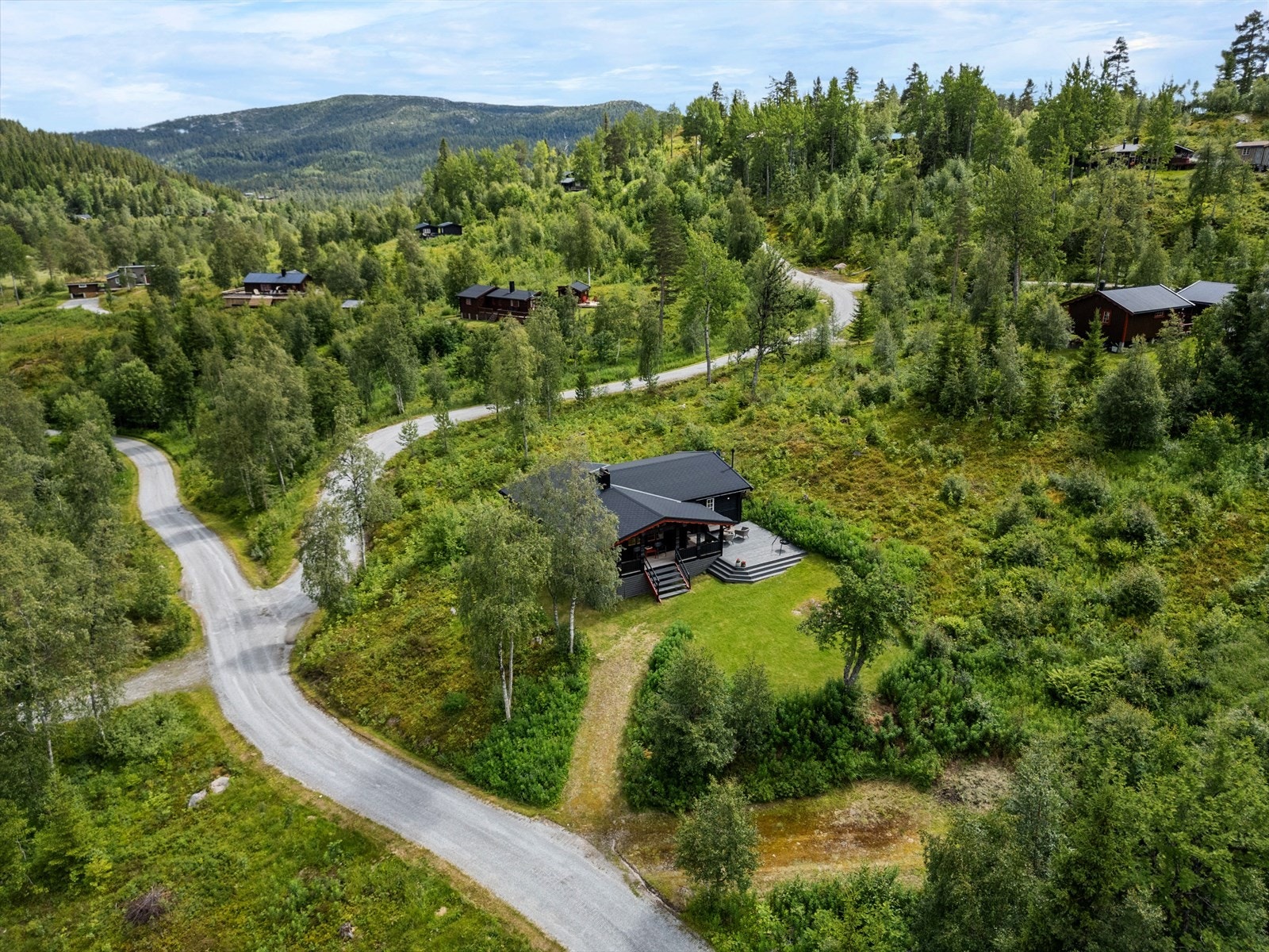 Dronebilde over hytta Galleribilde