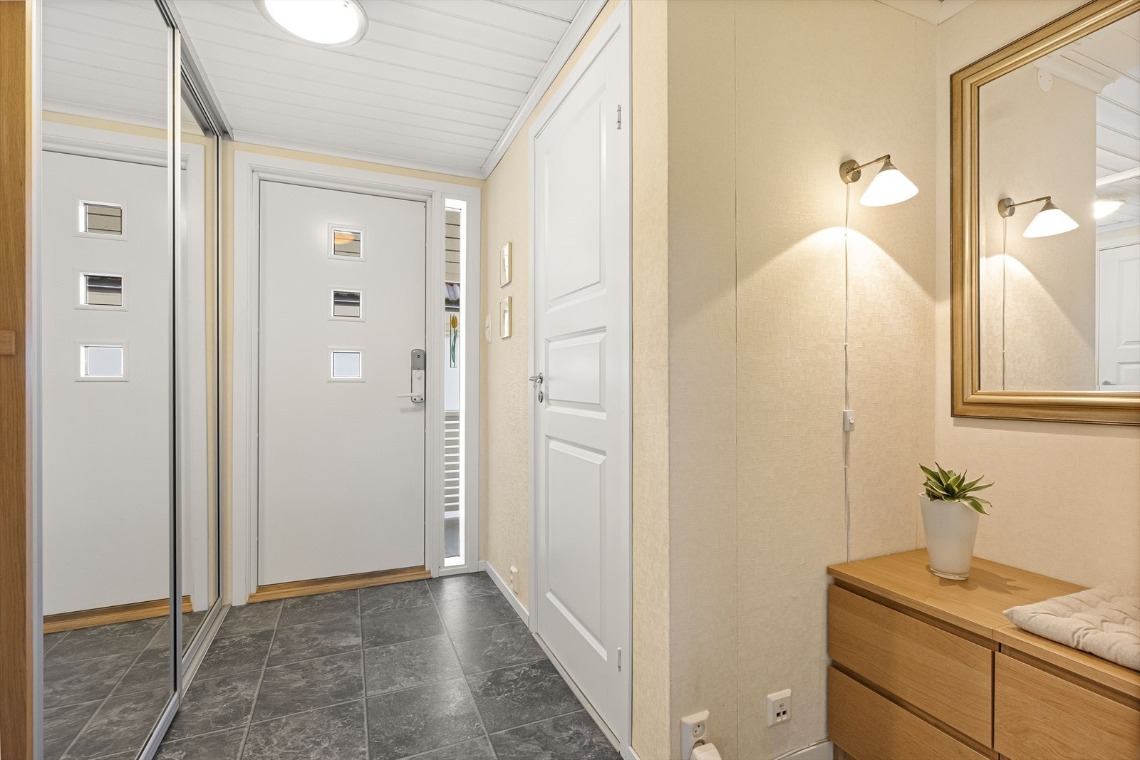 Gang med garderobe. Ny entredør med Yale Doorman. Galleribilde