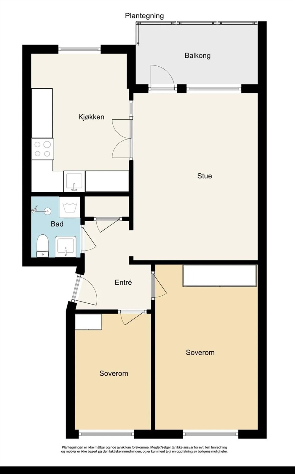 Alternativ planløsning. En del leiligheter i borettslaget har flyttet kjøkkenet ut i stuen. Kjøper påtar seg riskoen for om dette kan gjennomføres. Galleribilde