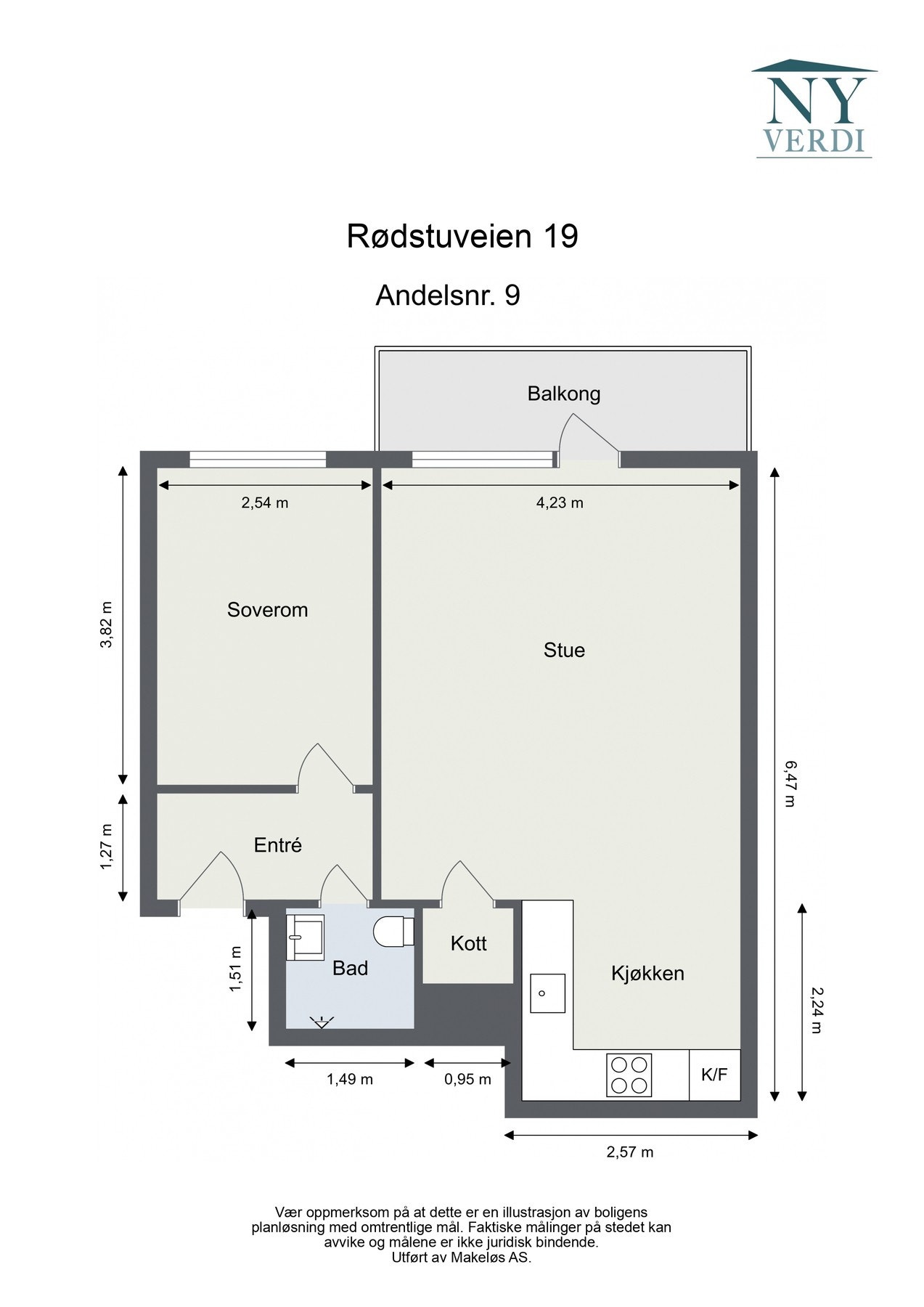 Plantegning . I tillegg disponerer boligen en kjellerbod på ca. 4 kvm. Galleribilde