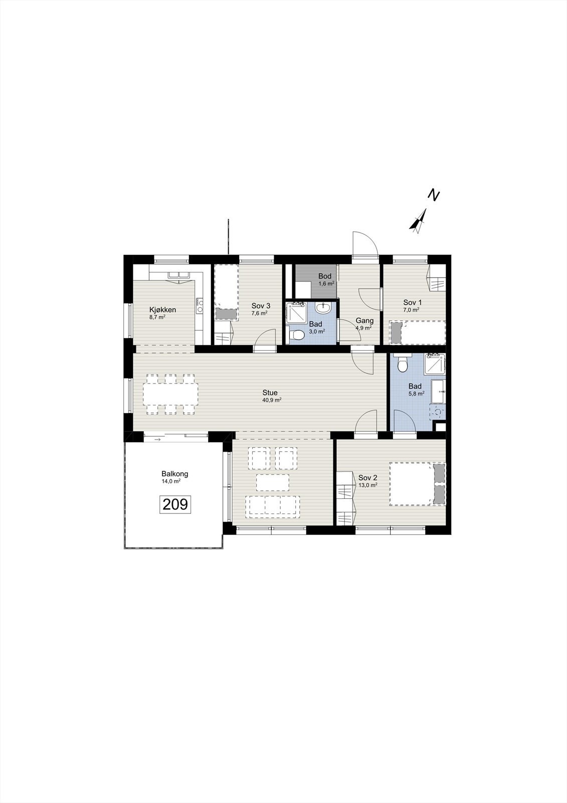 Plantegning leilighet 209 Galleribilde