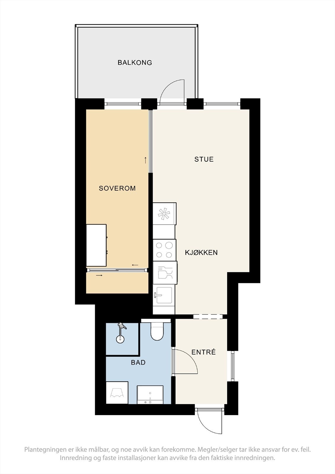 Plantegning - Leiligheten ligger i byggets 2.etasje og er på 31 m². Galleribilde