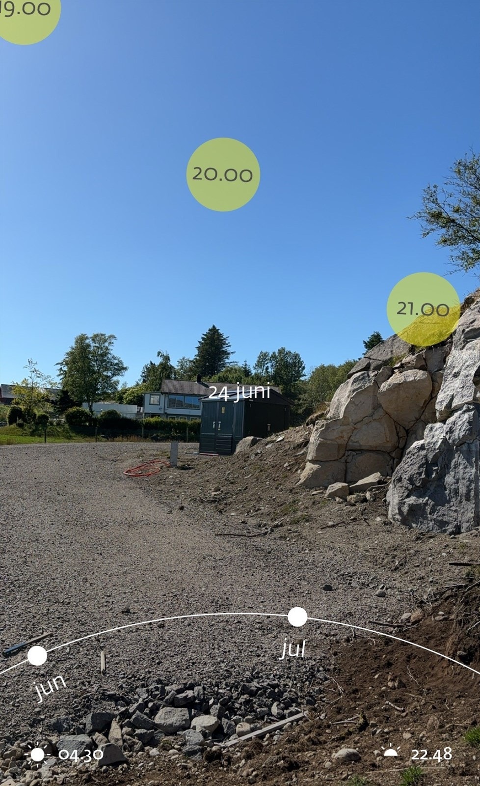 Soldiagram tatt på tomten. Viser ettermiddag- og kveldssol. Galleribilde