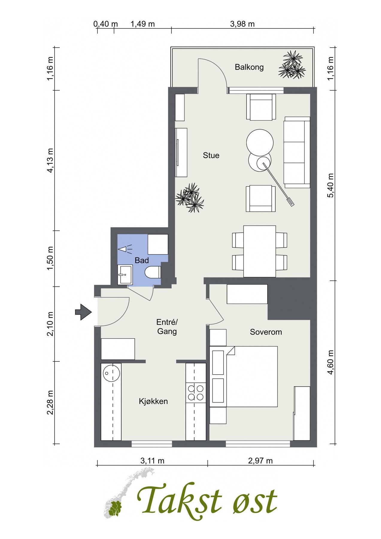 Plantegning. I tillegg medfølger det en bod i kjeller på ca. 2,4 kvm. Galleribilde
