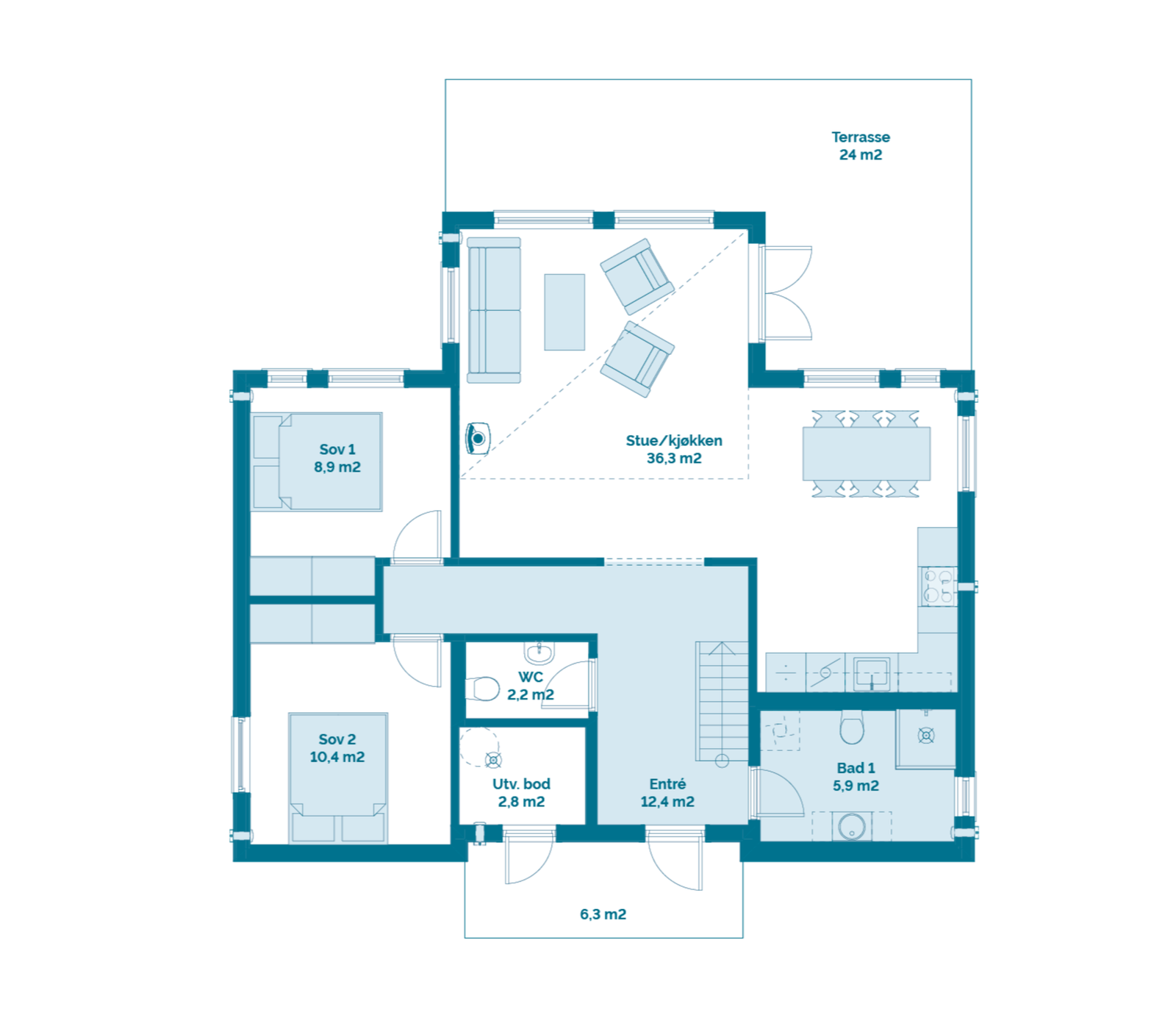Planløsning hovedplan Polar 98 Galleribilde
