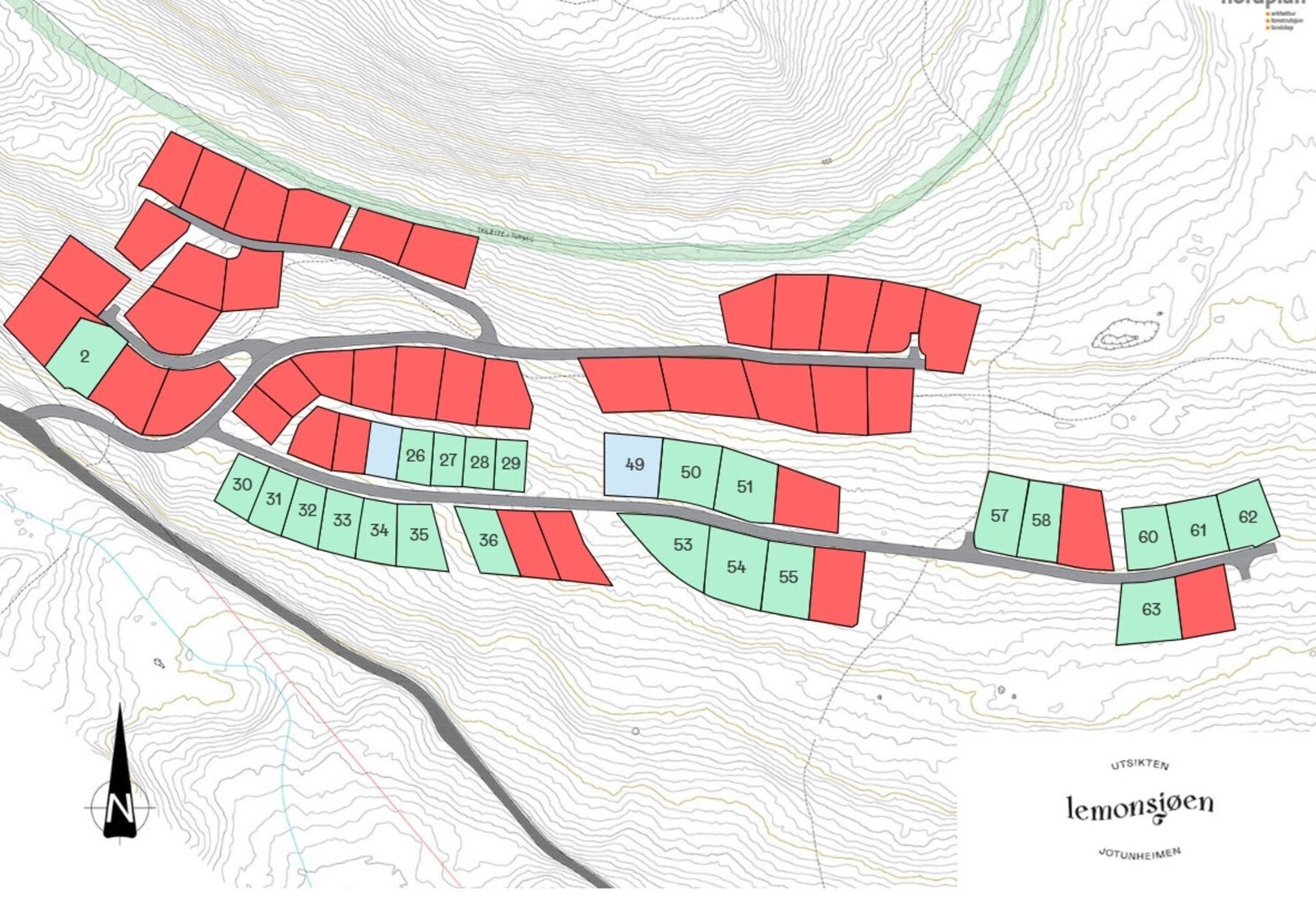 Tomtekart Utsikten hyttefelt. Tomt som er priset i annonsen er tomt 63 Galleribilde