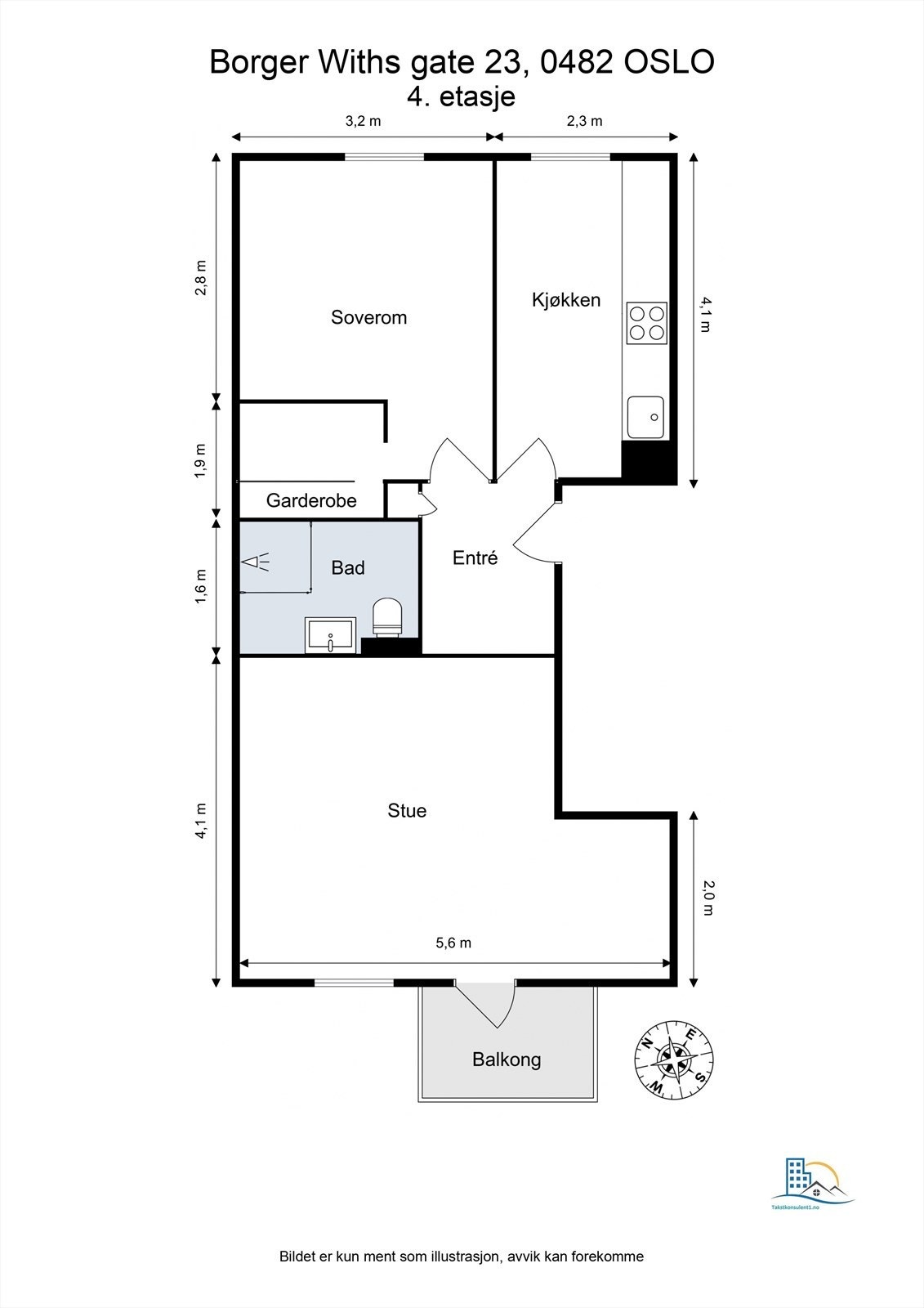 Plantegning med mål til orientering. Galleribilde