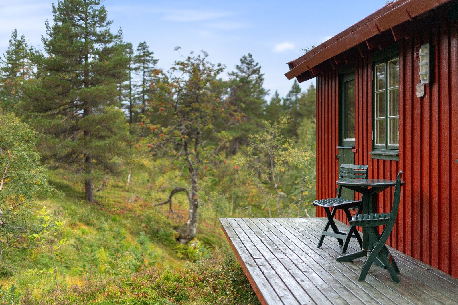 Terrasseplatting mot sør. Dør med lukkevindu inn til soverom nr 2 Galleribilde
