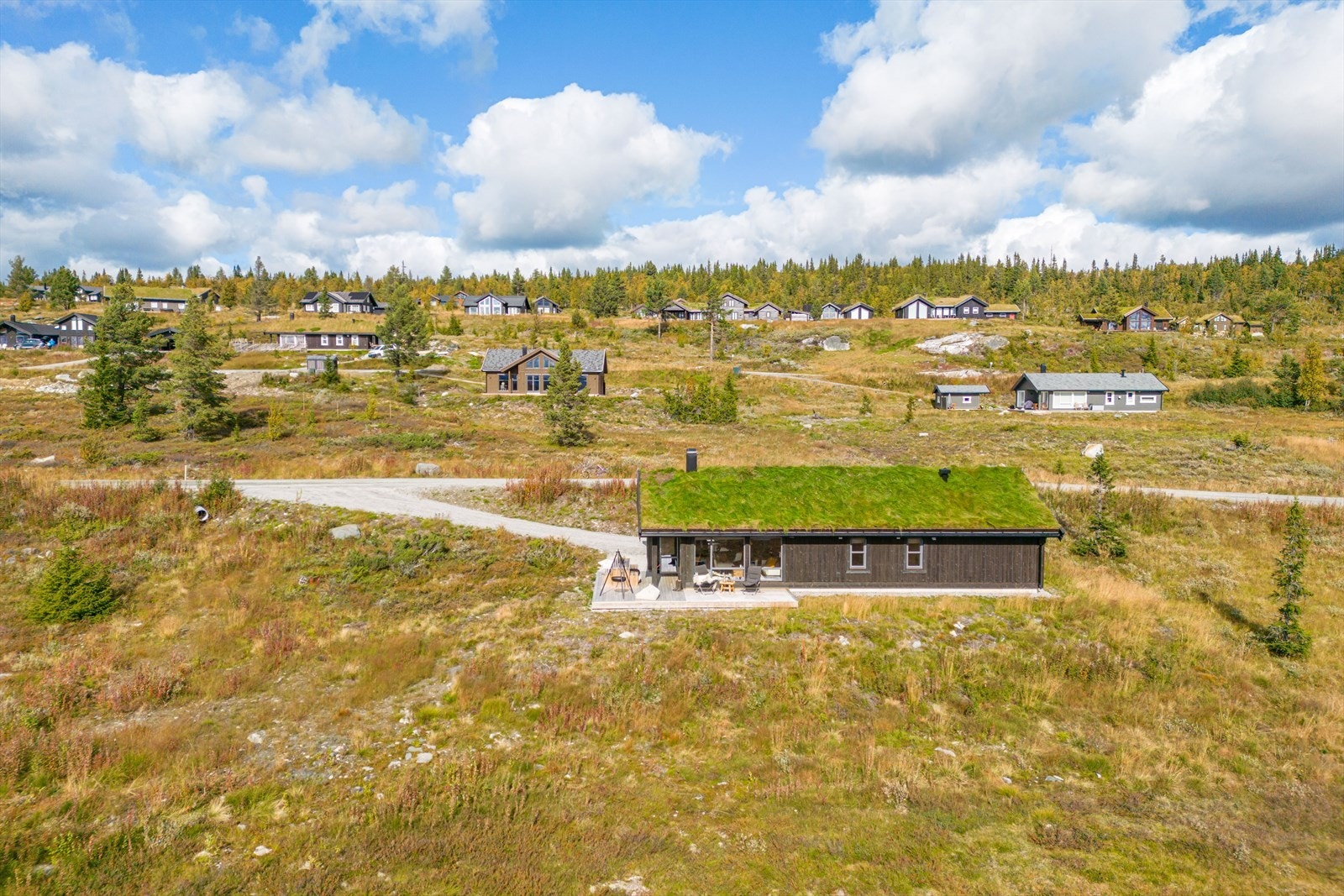 Etablert hyttefelt med god plass mellom hyttene Galleribilde