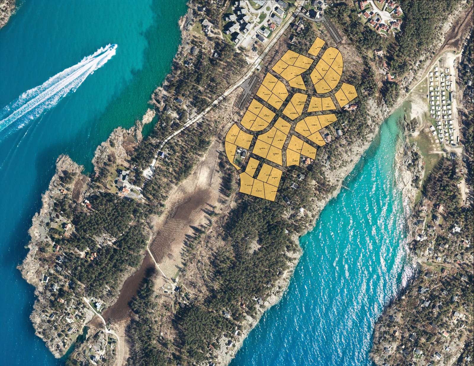 Illustrert tomtekart på dronefoto.
Annonsen gjelder tomt 16 Galleribilde