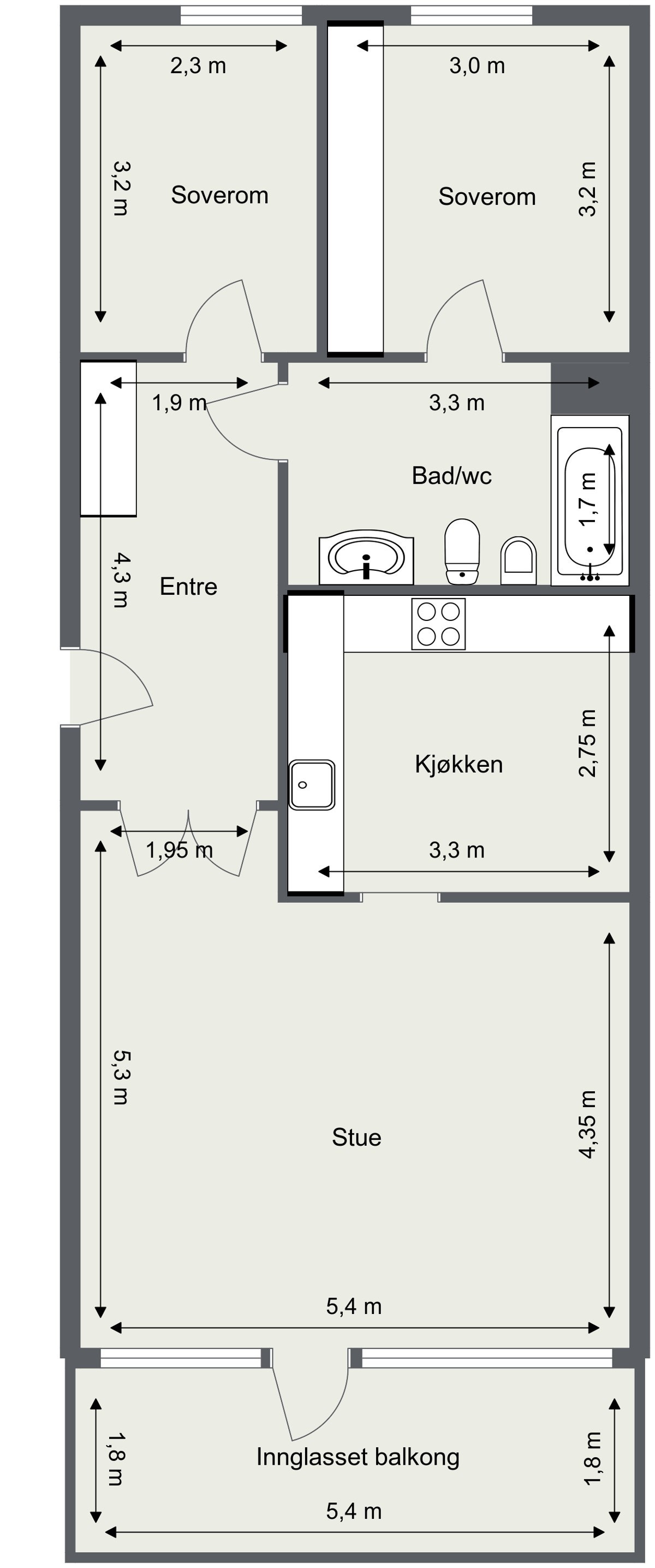 Skisse med mål. Galleribilde