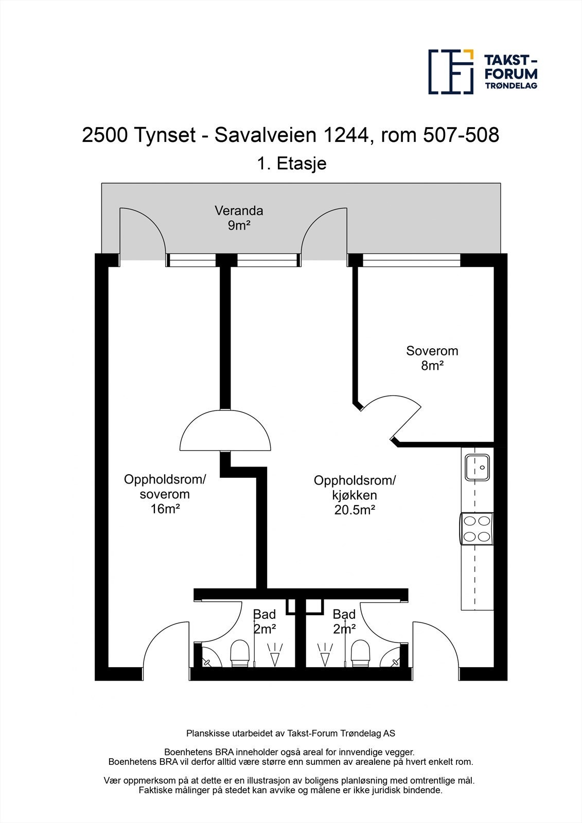 Planskisse. Leiligheten består av to rom, rom 507 og 508. Galleribilde