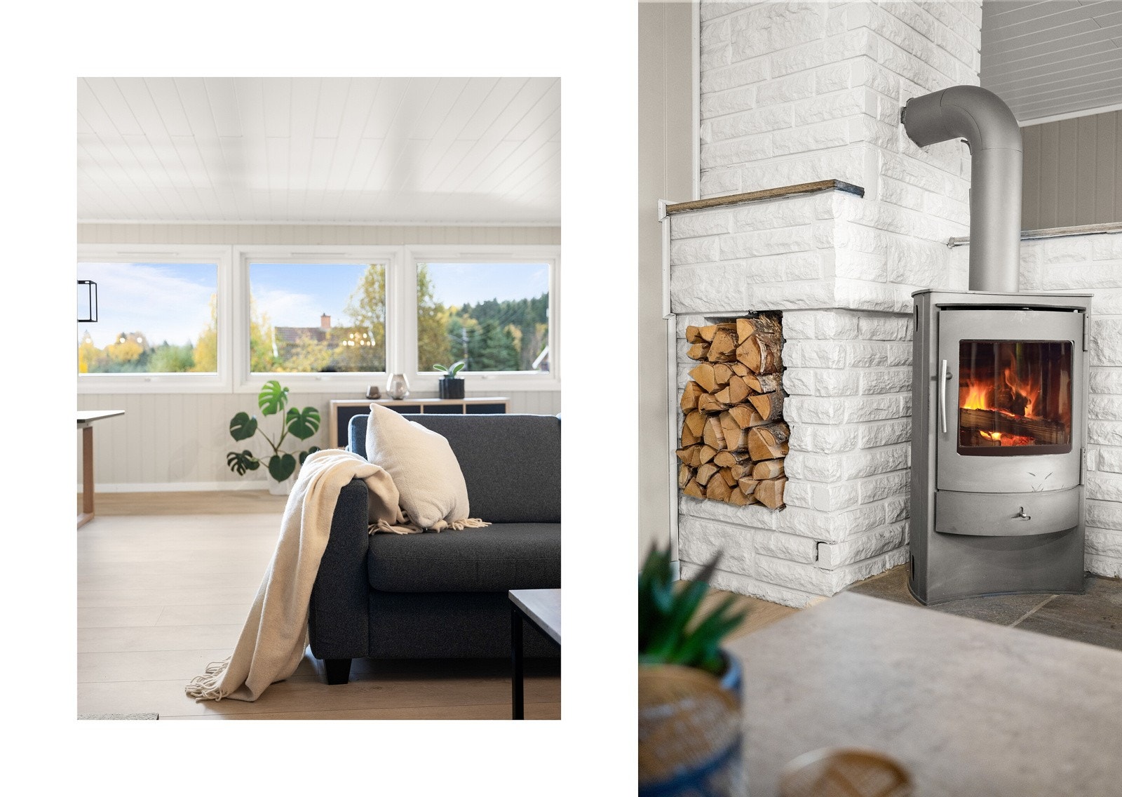 Det er peis og opplegg til varmepumpe. Galleribilde