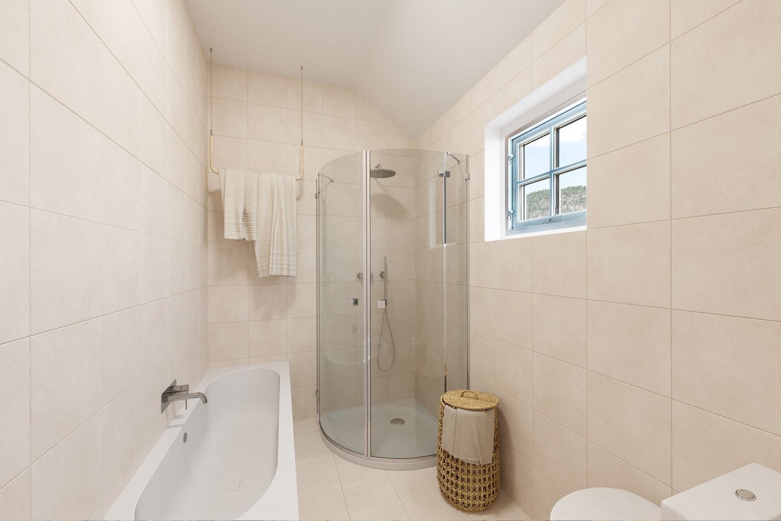 Uinnredet rom som er tiltenkt bad. Bildet viser hvordan badet kan bli (virtuell renovering). Galleribilde