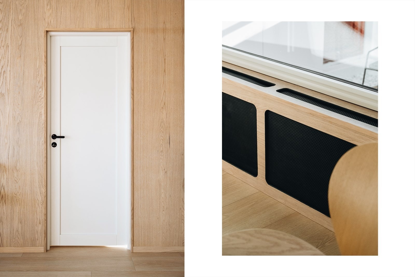 Merk dørene sklir inn i veggen på en elegant måte! | Det er sorte detaljer som er et gjennomgående tema for hele leiligheten. Galleribilde