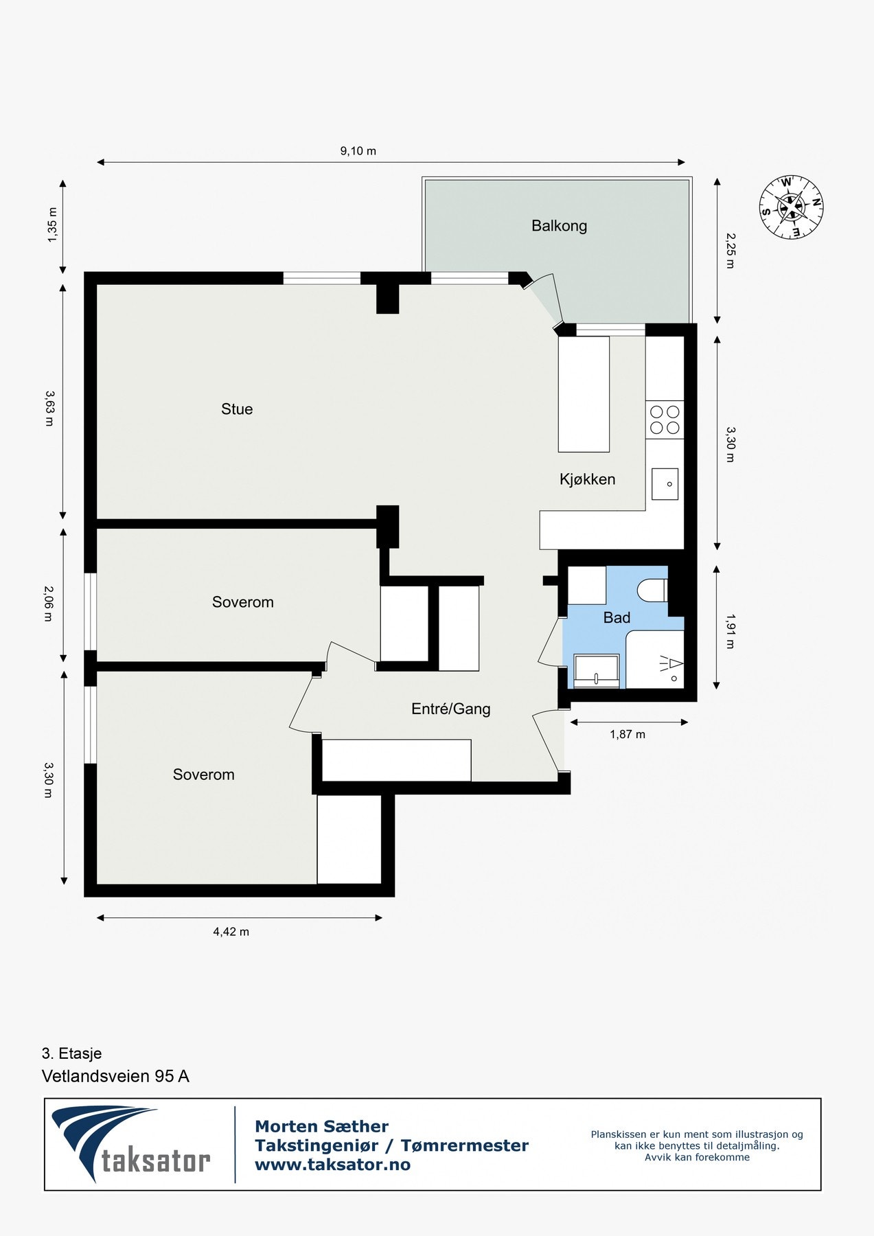 Plantegning - Leiligheten disponerer i tillegg en kjellerbod på ca. 8,6 m² Galleribilde