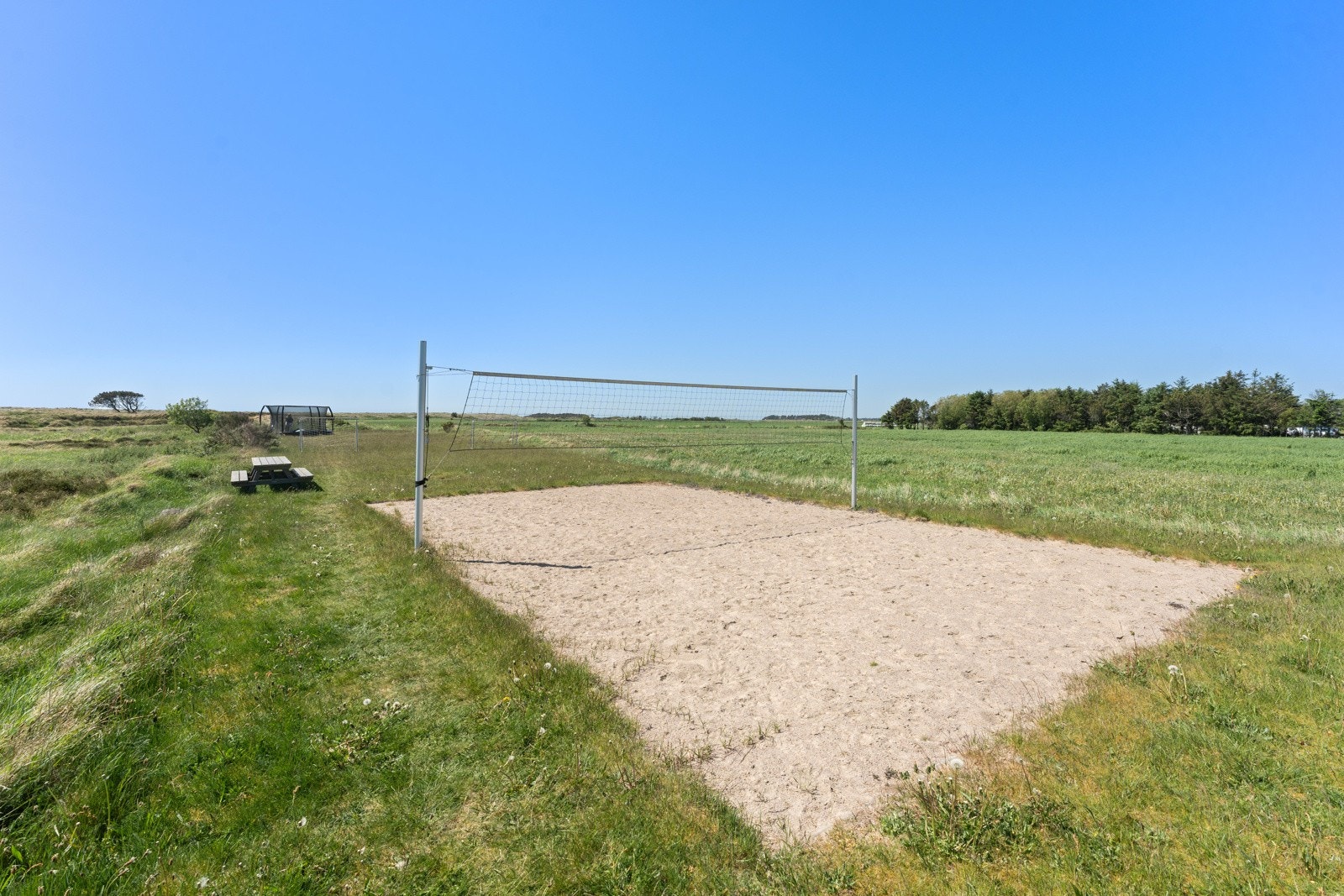 Fellestomten er opparbeidet med volleyballbane, lekeplass og basseng. Galleribilde