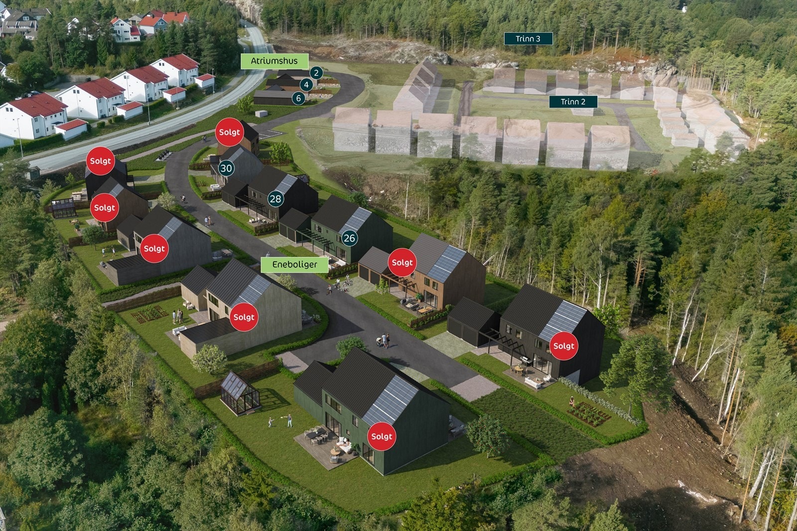 Oversikt over solgte og ledige - det er fortsatt 3 ledige tomter Galleribilde