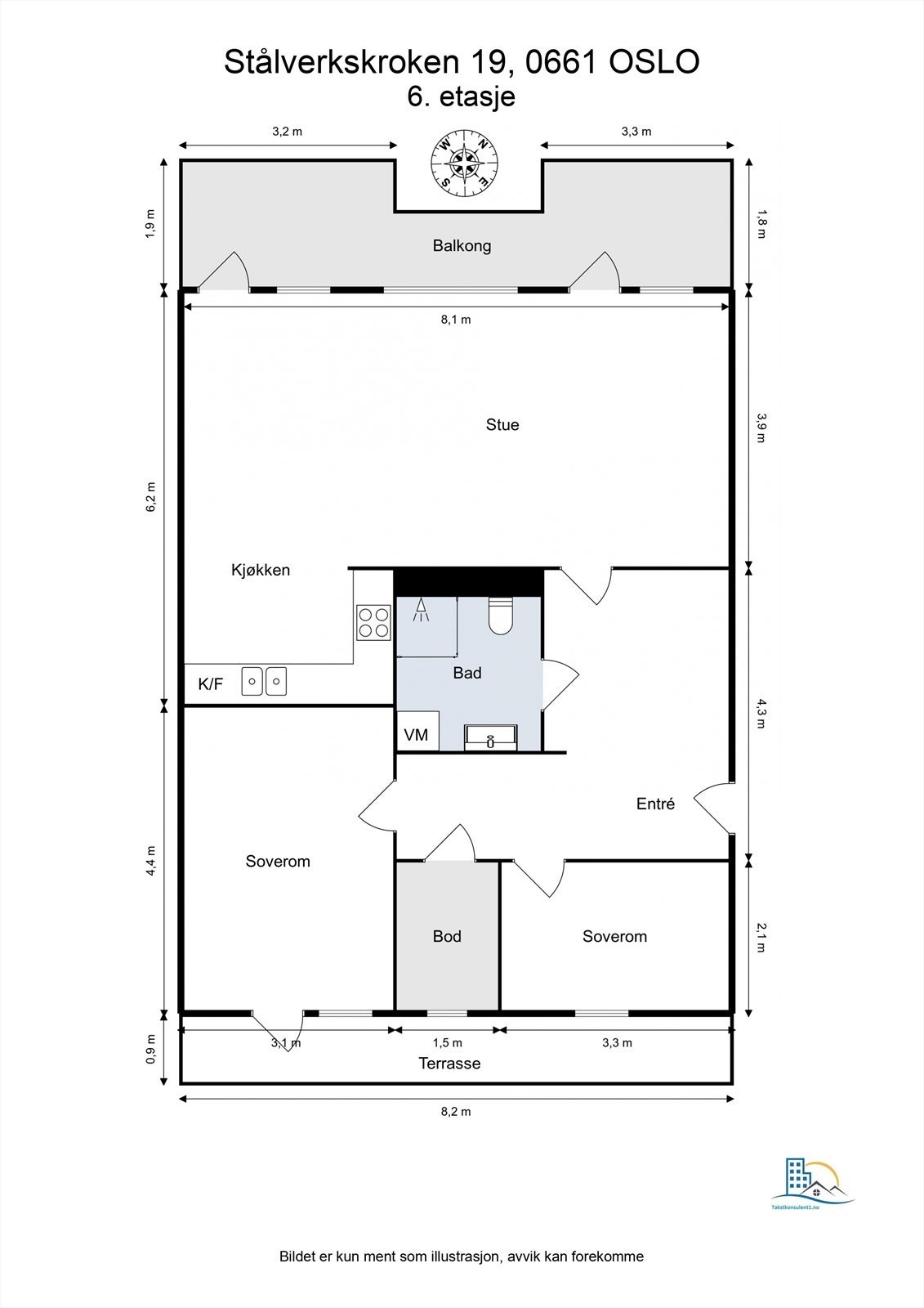 Leiligheten har en gjennomgående planløsning med god størrelse på alle rom Galleribilde