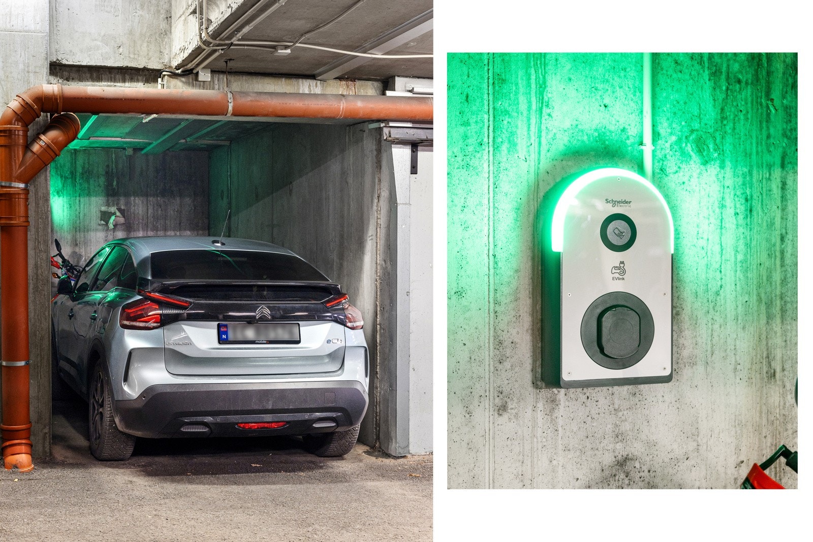 Egen biloppstillingsplass med el-billader Galleribilde