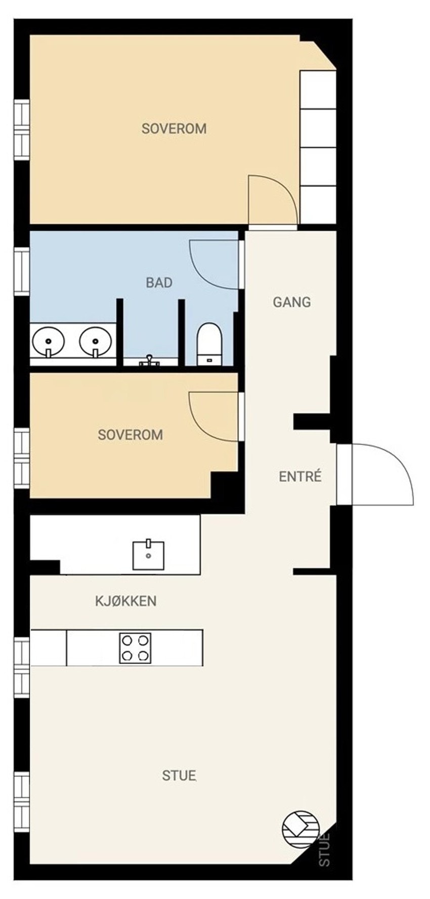Alternativ planskisse med 2 soverom Galleribilde