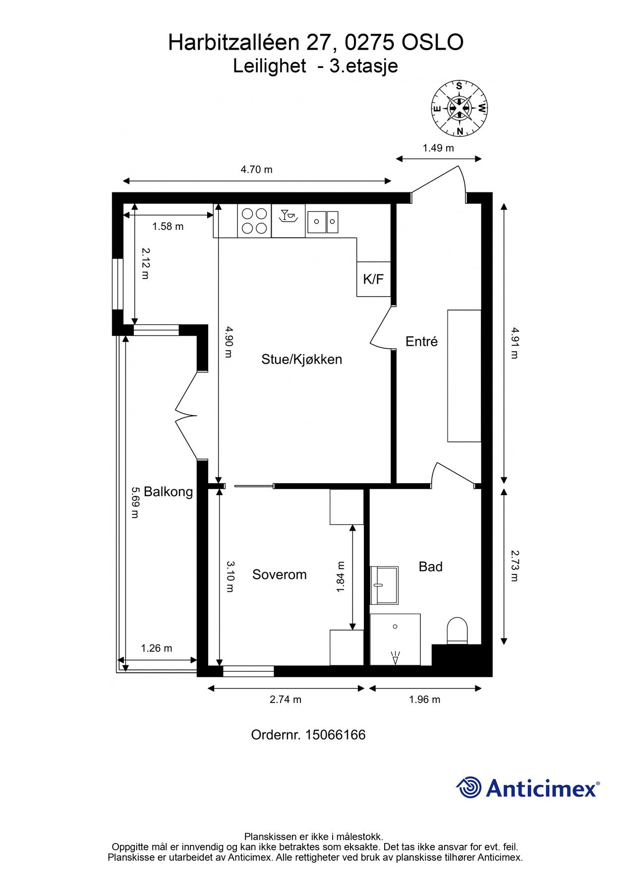 Plantegning. Leiligheten har en særdeles god planløsning med optimale møbleringssoner. Galleribilde