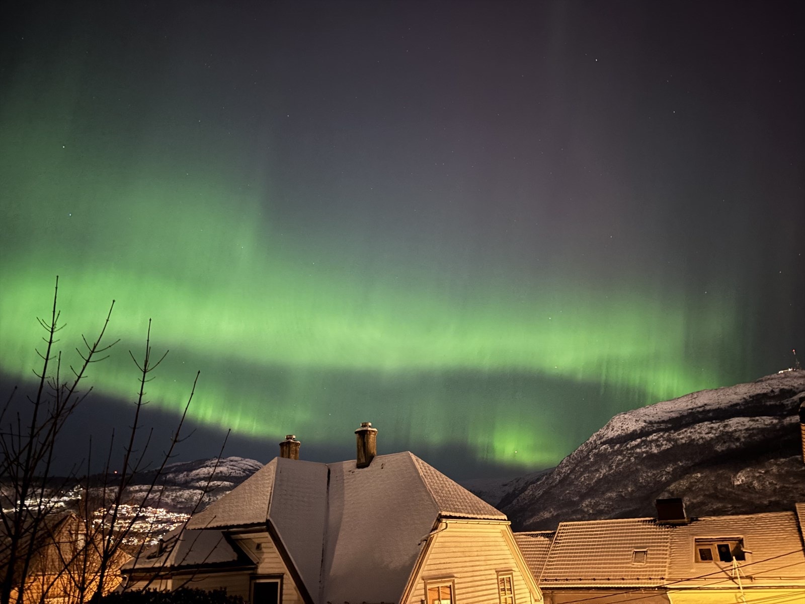 Vakkert nordlys. Eiers bilde tatt fra altanen. Galleribilde