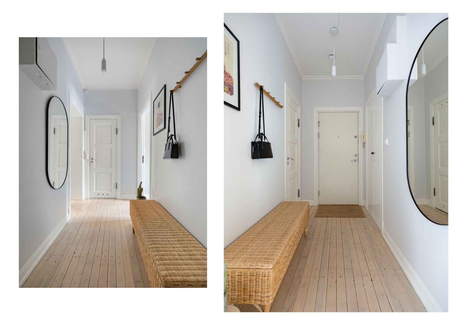 Nå er vi i entreen. Her er det rikelig med plass til oppheng av yttertøy og lagring av sko i innebygget garderobe eller i innvendig bod. Galleribilde