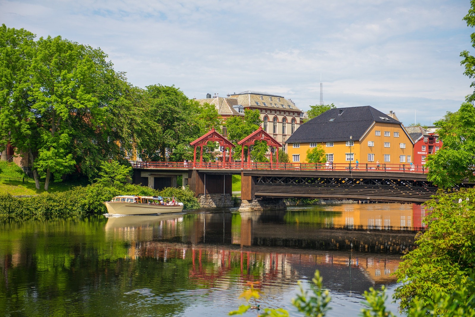 Sommeridyll på Bakklandet, sett mot Gamle Bybro og Midtbyen. Galleribilde