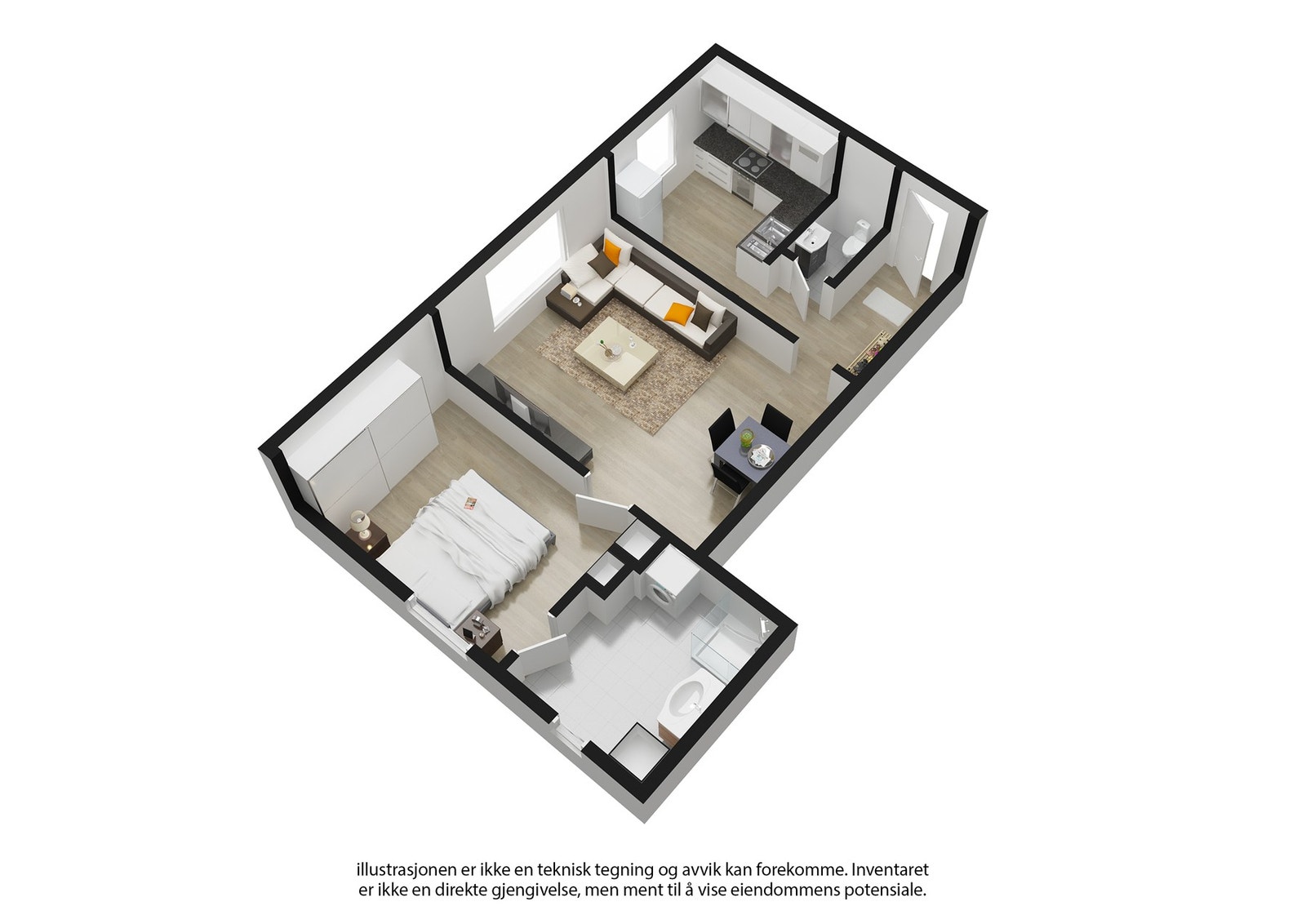3D plantegning - avvik kan forekomme. Galleribilde