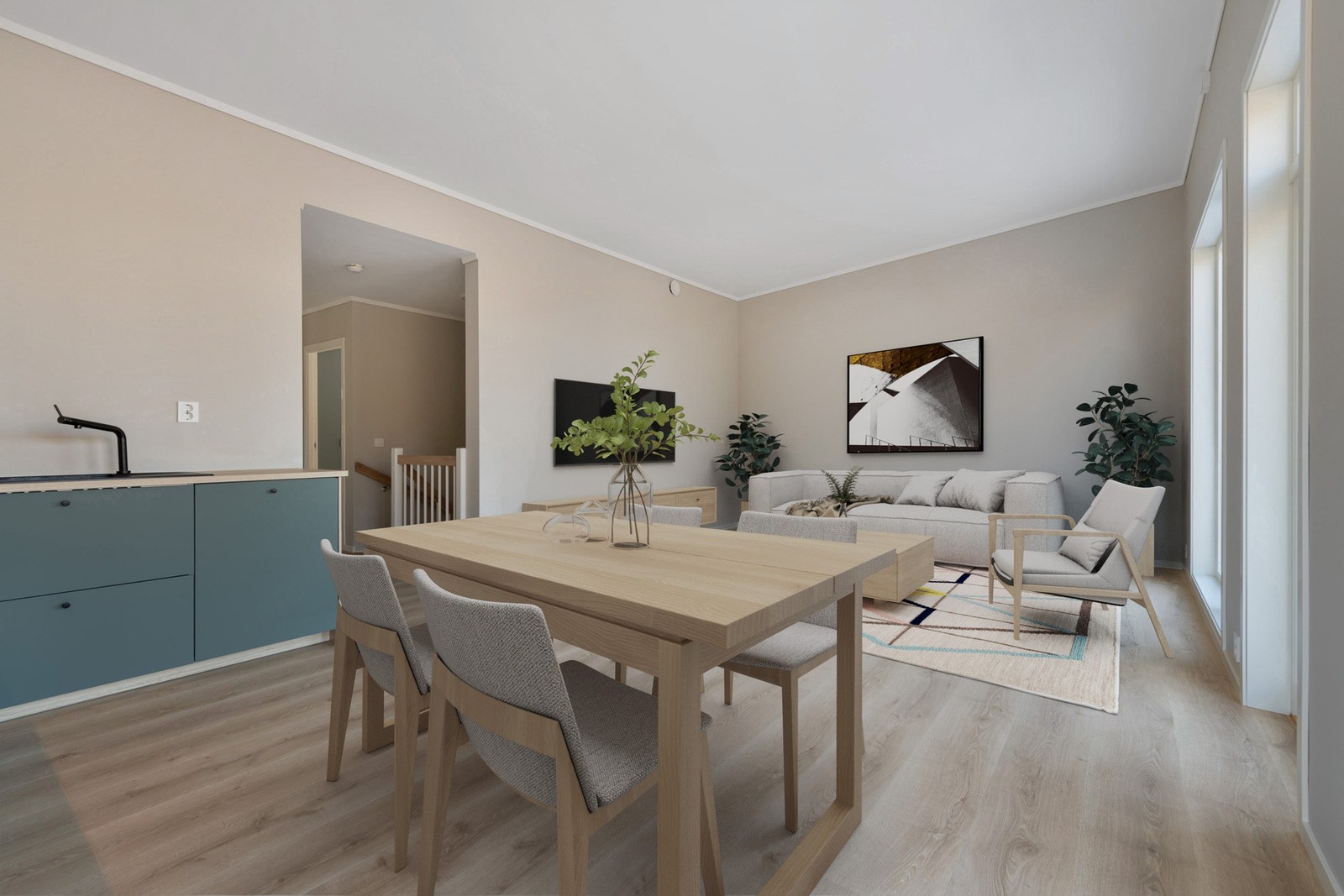 Stue med åpen kjøkkenløsning Galleribilde