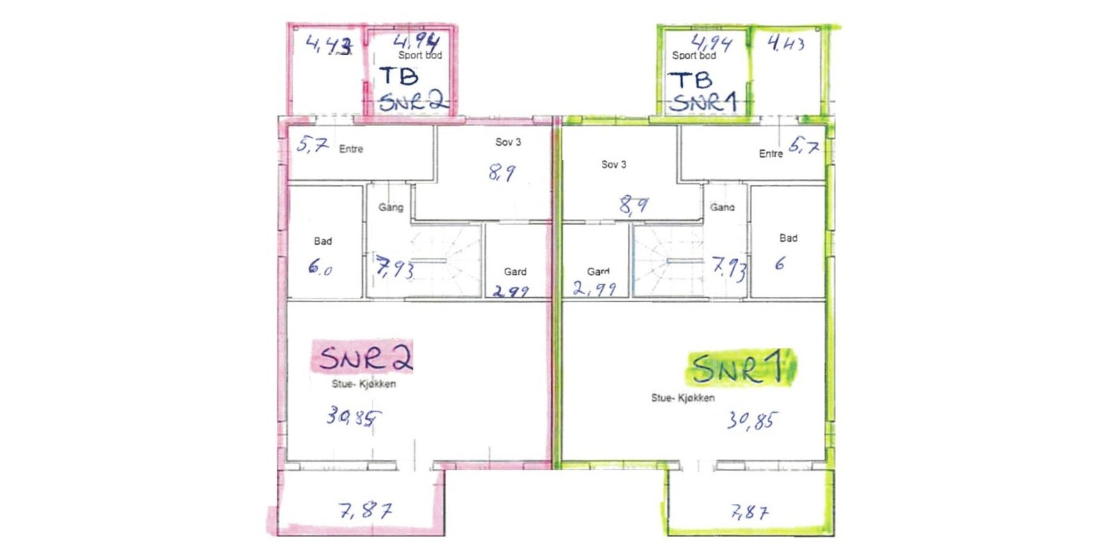 Planskisse med areal - hovedetasje Galleribilde