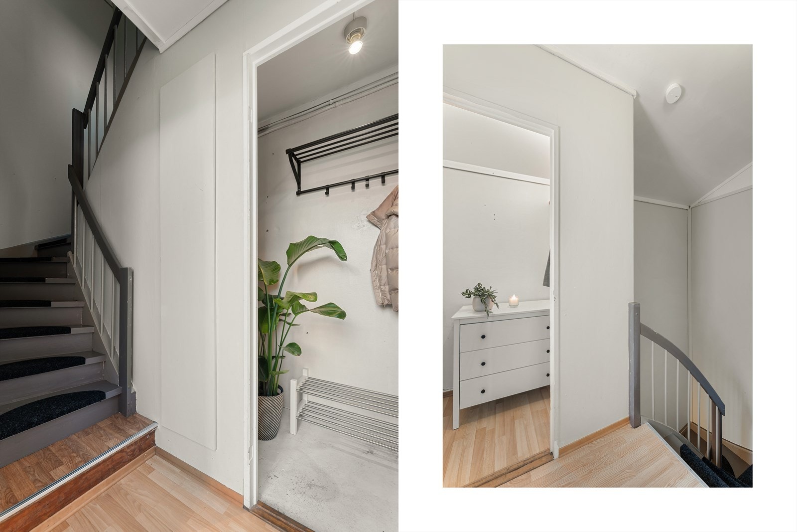 - Praktiske oppbevaringsløsninger både ved inngangen nede og oppe - Galleribilde