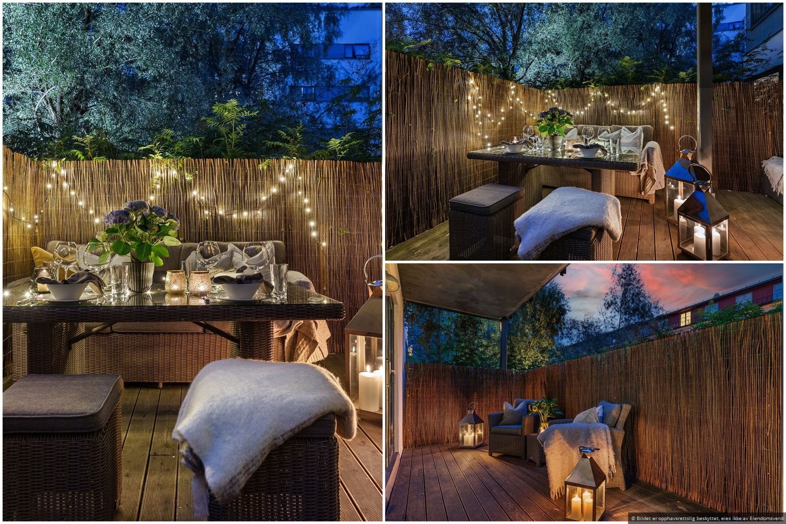 Bilde fra forrige salg for å illustrere kveldsstemning og skjerming med bambus og busker på sommerstid. Galleribilde